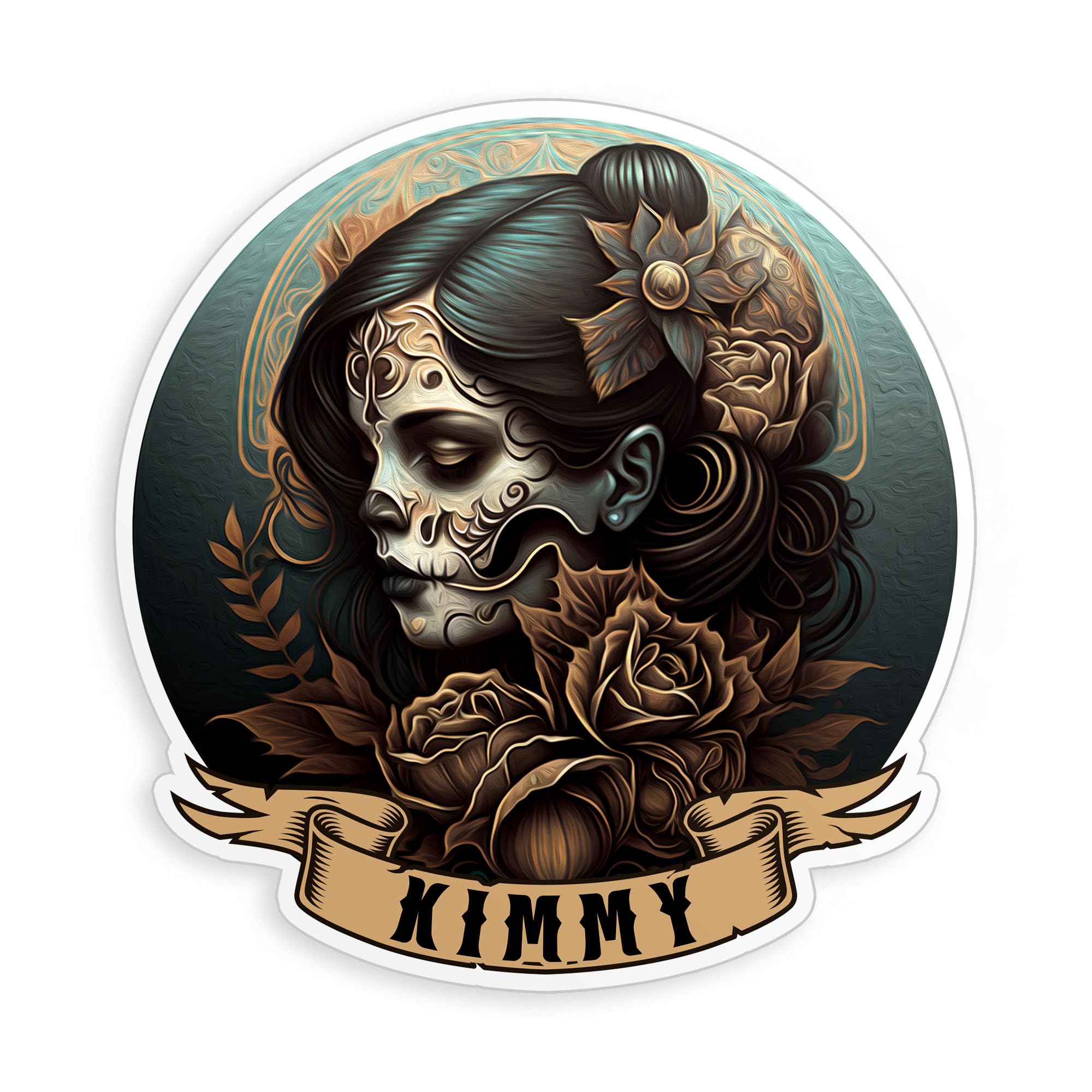 Personalized Sugar Skull Sticker Custom Name Girls Sugar Skull Mexico Mexican Stickers Waterproof Die-Cut Vinyl Stickers for Water Bottle Laptop Hard