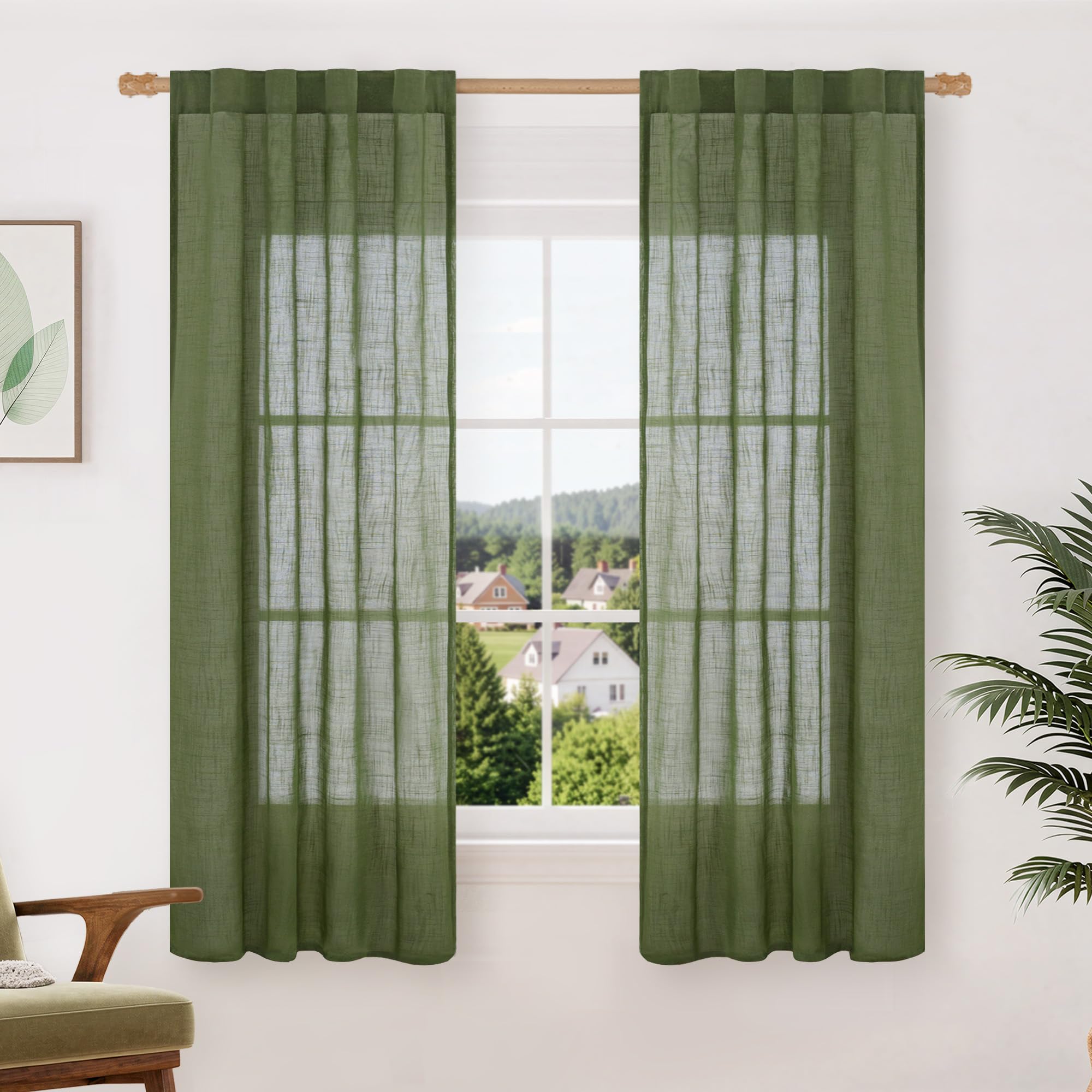 LAMIT Natural Linen Semi Sheer Curtains 84 Inches Long 2 Panels, Living Room Linen Textured Light Filtering Drapes Back Tab and Rod Pocket Neutral Window Panels for Bedroom/Sliding Door, 52 x 84 Inch — view 71