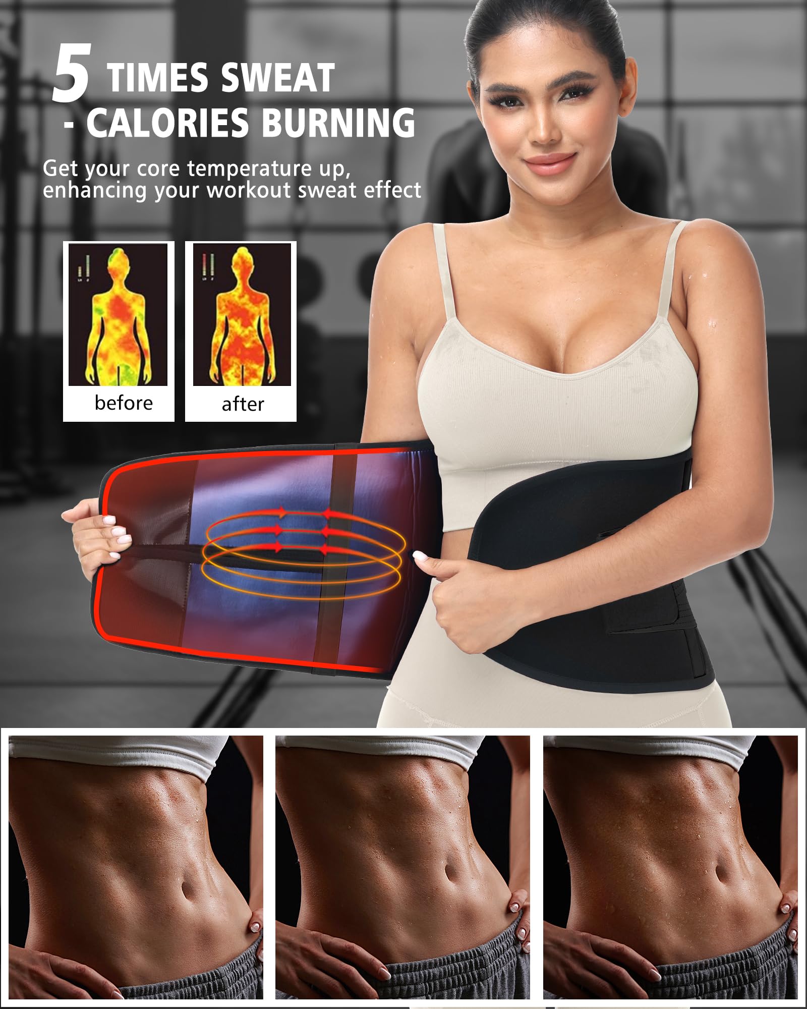 Ceinture d'entraînement pour femme et homme Ceinture abdominale Contrôle du ventre Ceinture d'entraînement Ceinture de sudation Sport Sauna Suit