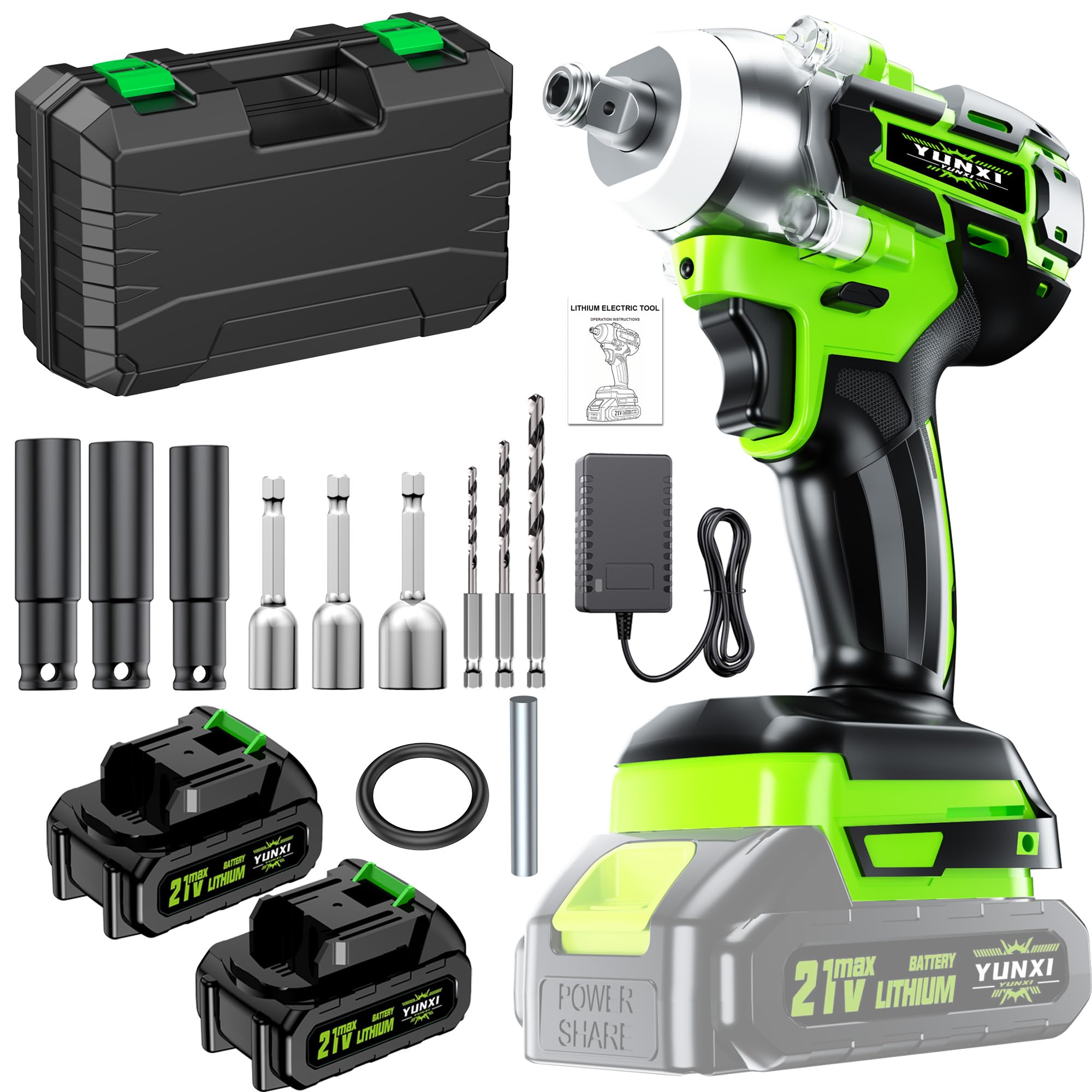 Wireless impact wrench wireless drill kit, brushless electric impact gun drill bit, impact wrench drill bit (Battery * 2+plastic box)