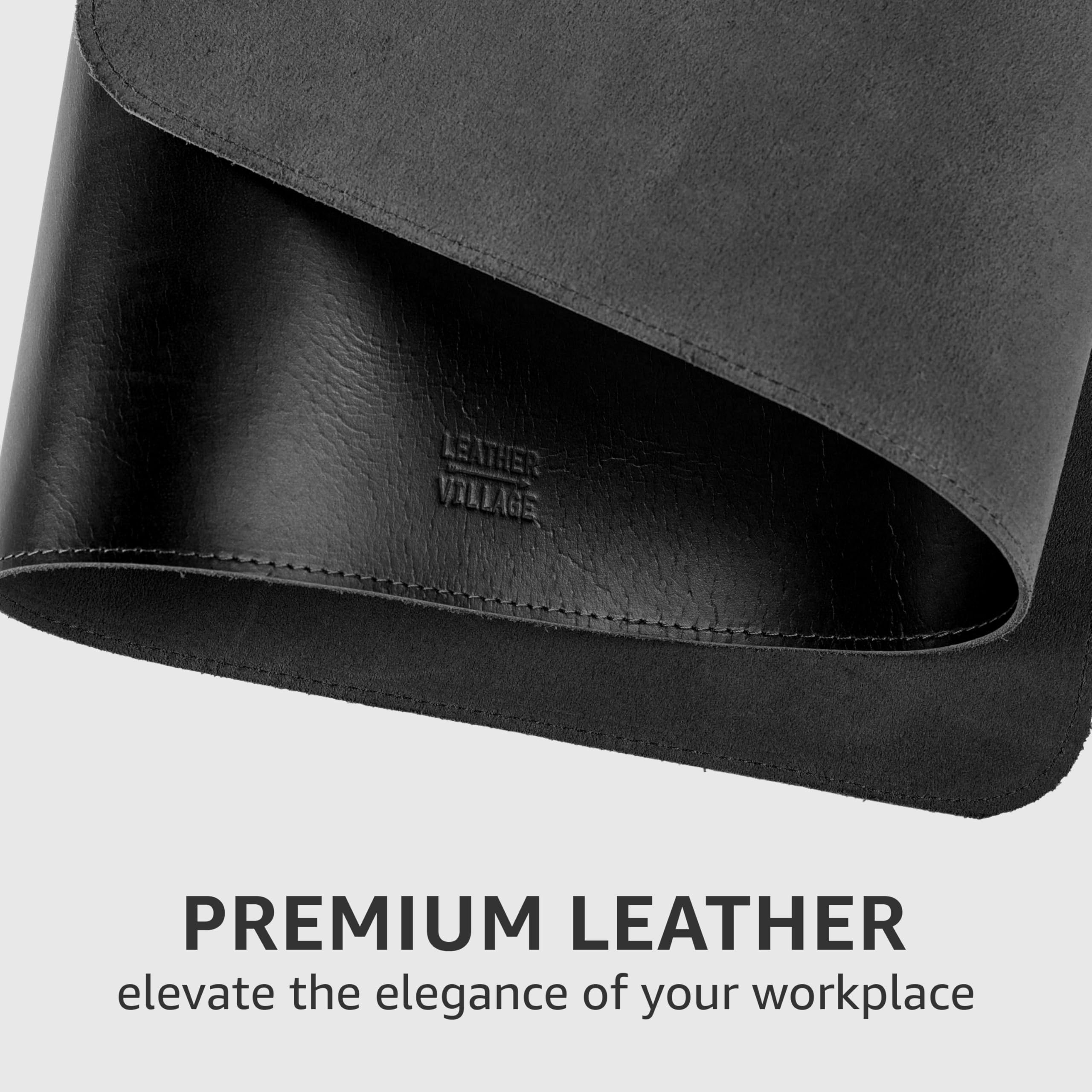 LEATHER VILLAGE Sous-main de bureau en cuir véritable (3 mm) d'épaisseur double couche – Grand sous-main protecteur pleine fleur pour clavier, souris et ordinateur portable – Tapis de table de bureau