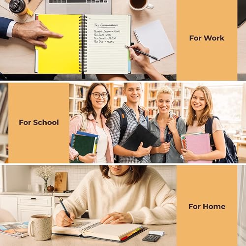 Miniatura 7 de Cuaderno de espiral forrado de cuero de tapa dura de 8 x 10 pulgadas con divisores extraíbles, color negro, 300 páginas, 5 materias, cuaderno de