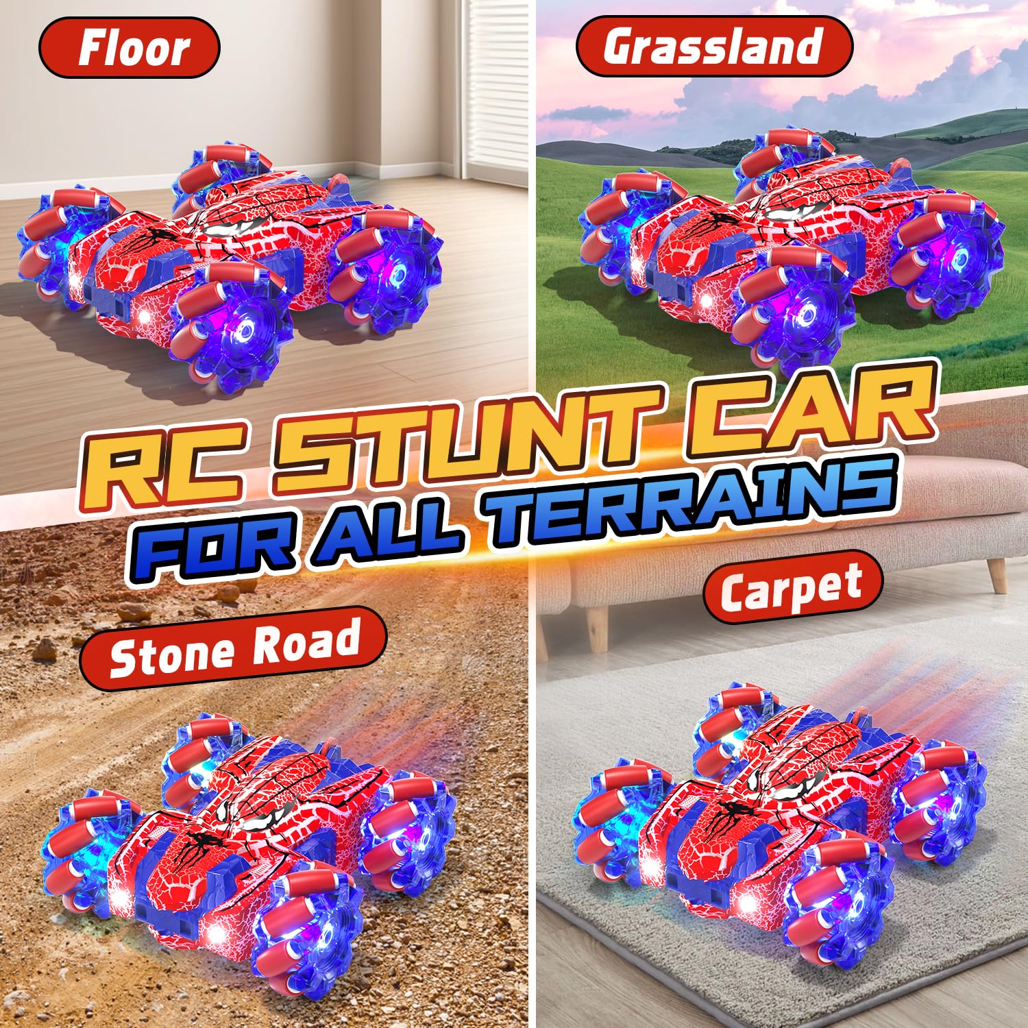 SOGAWEBB Spider Auto telecomandata con riconoscimento dei gesti a partire da 4 5 6 7 8 9 10 11 12 anni, auto RC a doppia faccia con illuminazione del corpo, auto RC Stunt ricaricabile controllata a