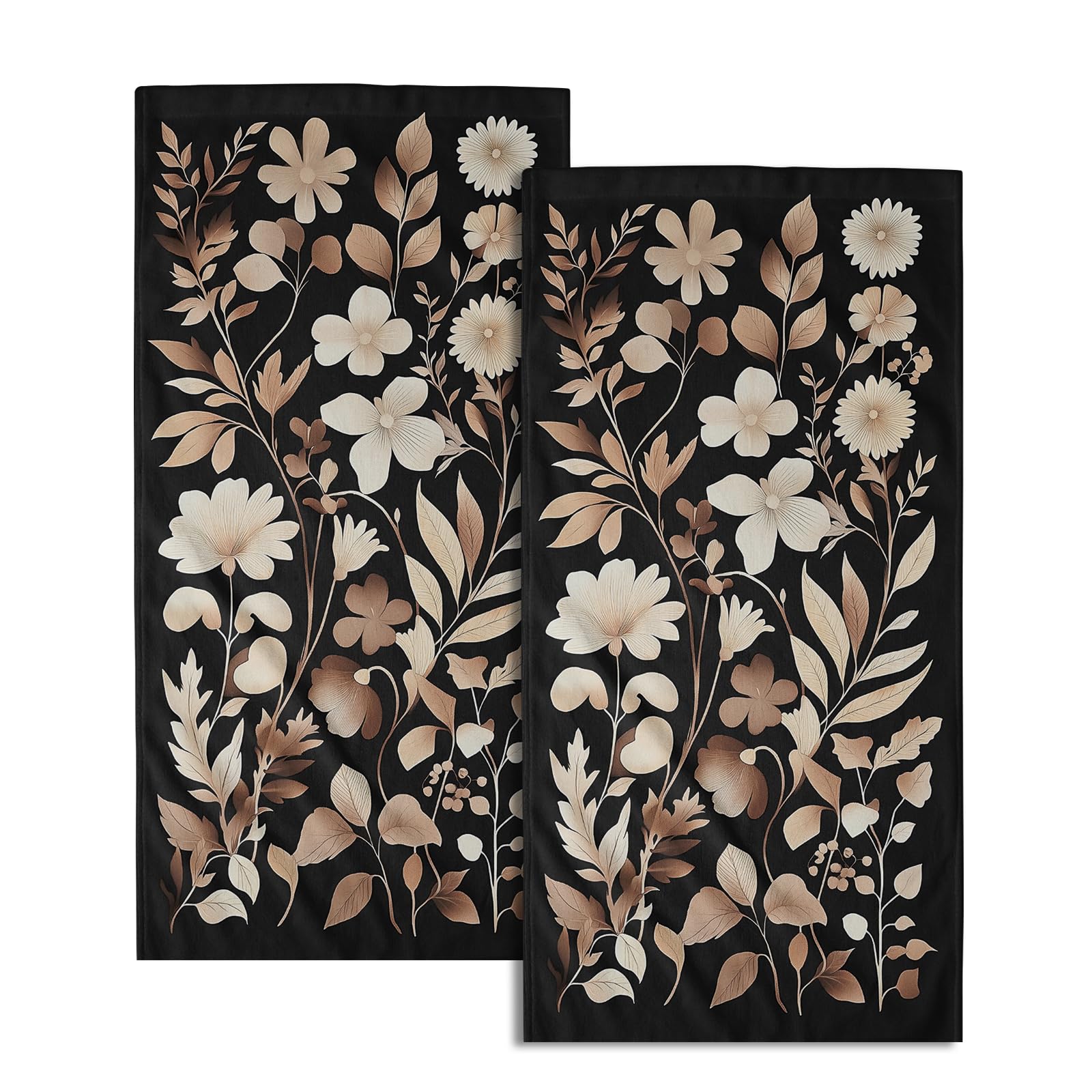 Giwawa Vintage Floral Hand Towels Set of 2 Black Botanical Decorative Absorbent Bath Towels Soft Kitchen Dish Towels for Holiday Guest Gym Hotel