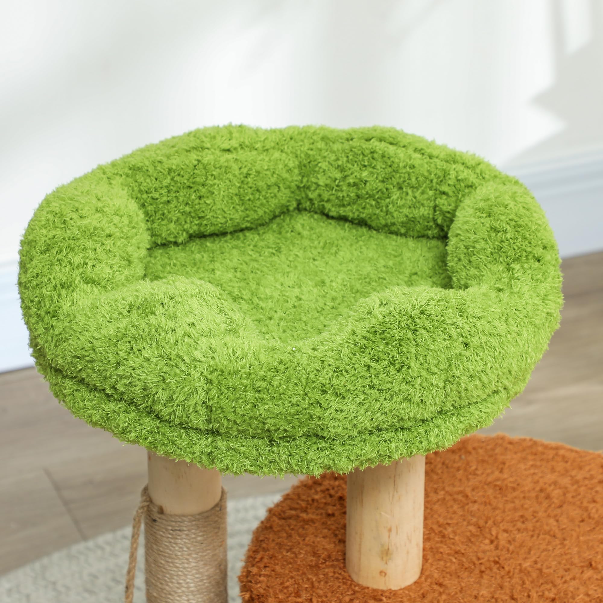 Tiragraffi Legno Peluche Albero Tiragraffi PawHut Per Gatti - Con Casetta, Lettino E Pallina, Legno E Peluche, 44x33x61 Cm, Verde - Per Gatti Fino 5kg Albero Con Casetta Lettino - 3