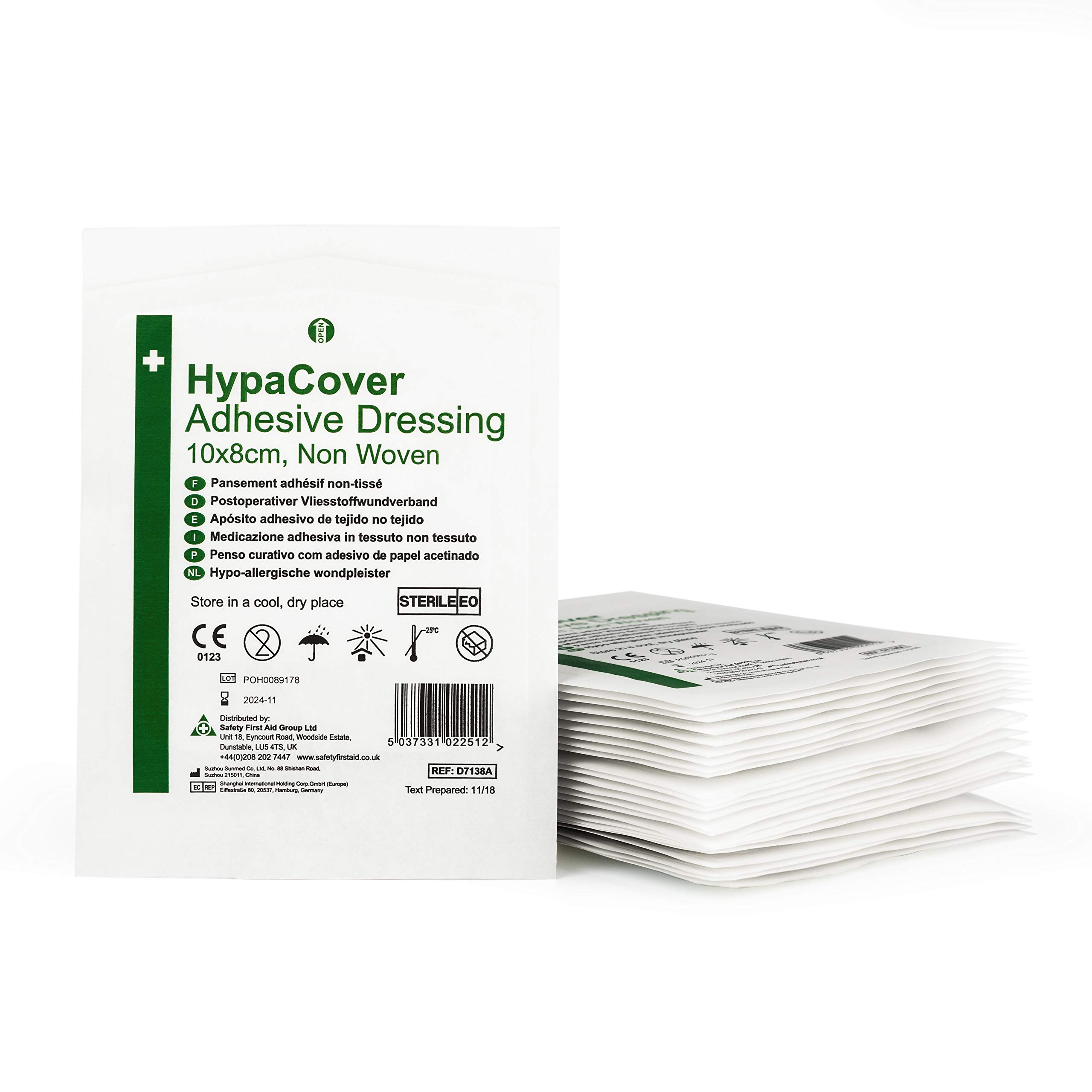 Safety First Aid Group HypaCover Adhesive Wound Dressing - Large 10 x 8 cm (Pack of 25) Sterile Hypoallergenic