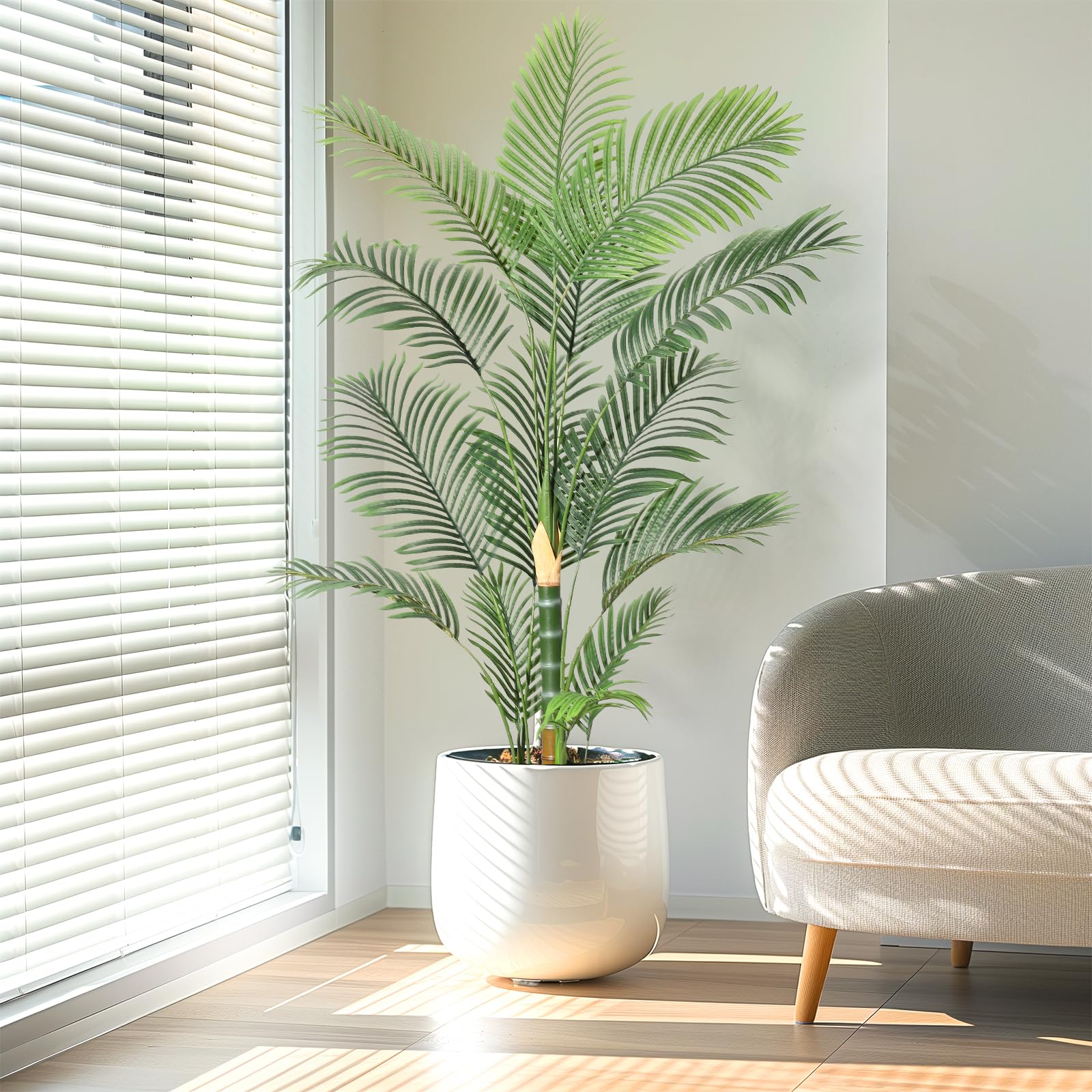 6ft Golden Cane Palm Artificial Tree, Large Tropical Palm Tree, PE Material & UV Resistant Fake Plant in Pot for Indoor Outdoor Home Decor Office House Living Room