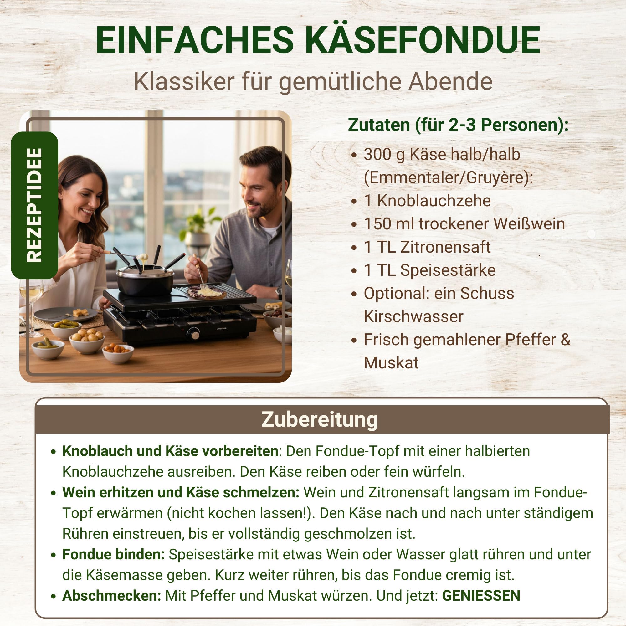 Syntrox Raclette Fondue 2in1 für 8 Personen, 1400 W, antihaft Grillplatte, 8 Pfännchen, 1,4 l Fondue-Topf, Thermostatsteuerung
