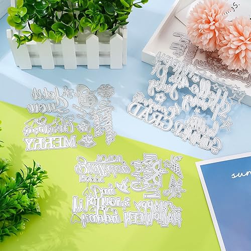 Miniatura 3 de Whaline 18 plantillas de metal troqueladas para otoño, Halloween, saludos, palabras, troqueles de corte, celebración, plantillas para Acción de