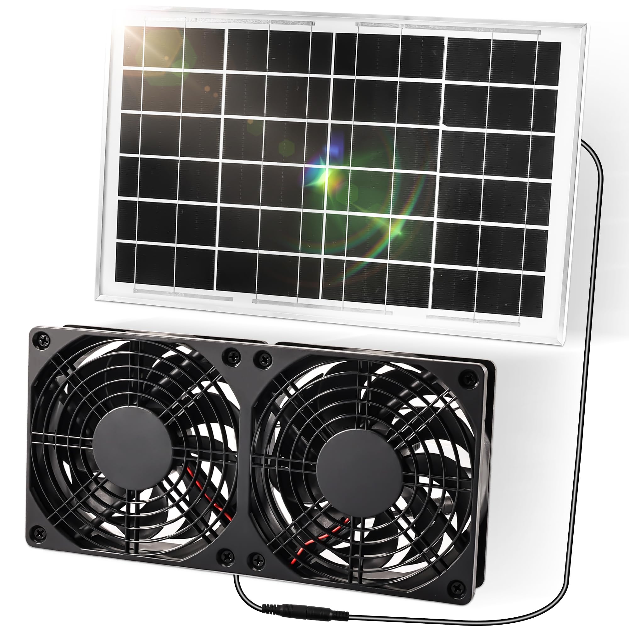 Joycabin Ventilateur solaire, kit de ventilateur de panneau solaire, double ventilateur d'échappement solaire 10 W, ventilateur d'extraction solaire portable pour petits poulaillers, serres, maisons