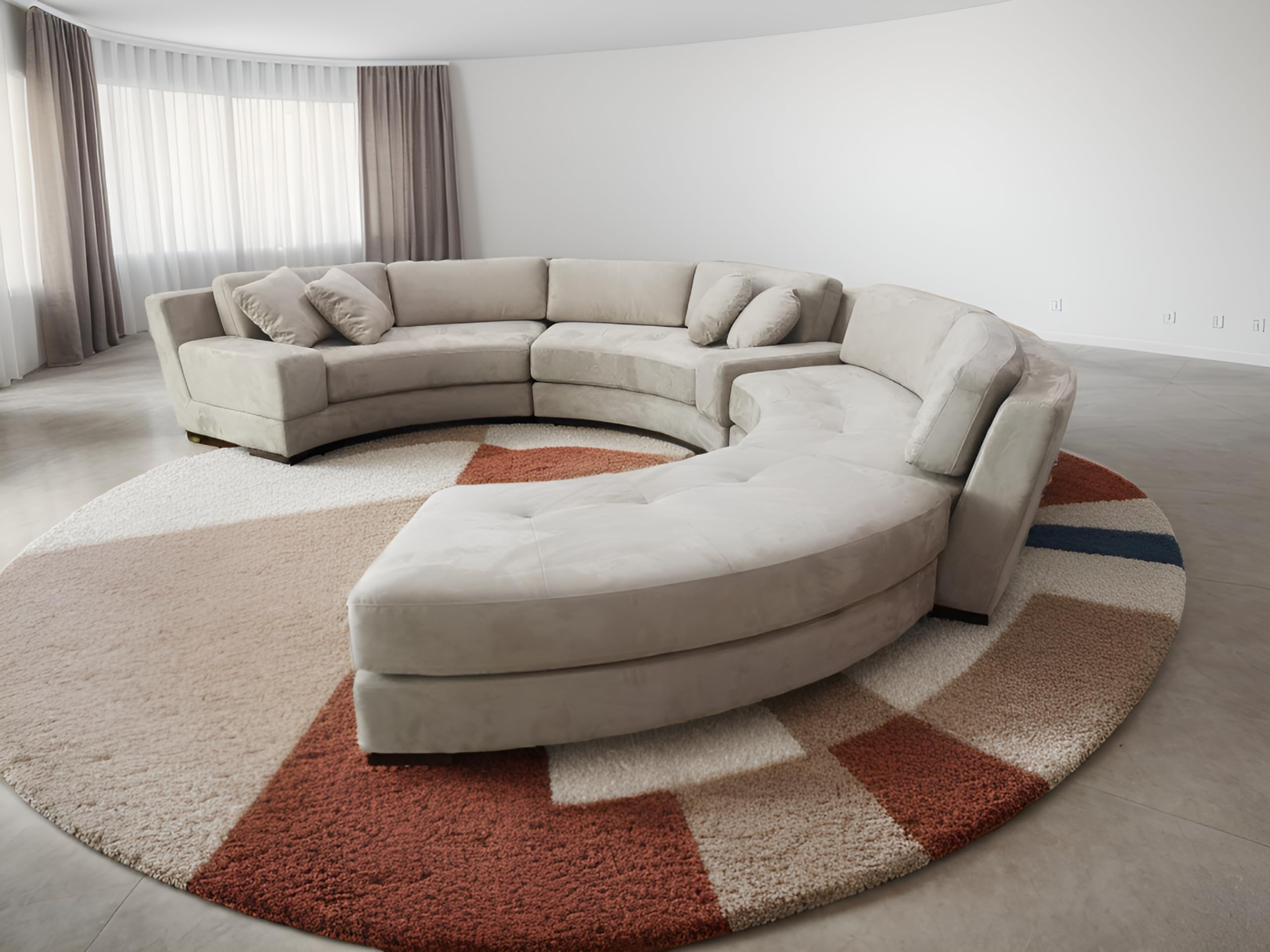 Stendmar 160" Semi Circular Round Beige Microfiber Fabric Sectional Couch Sofa Set S606BE
