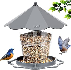 Hanizi Wild Bird Feeders for Outside, Hanging Bird Feeder Squirrel Proof, Outdoor Birds Feeders Wild Bird Seed, Garden Yard Decoration (Grey)