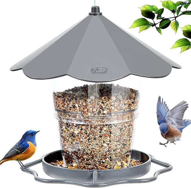 Hanizi Wild Oiseaux pour l'extérieur, Oiseau suspendu Proof d'écureuil, Oie d'extérieur Graines d'oiseaux sauvages, Décoration de cour de jardin (Grey)