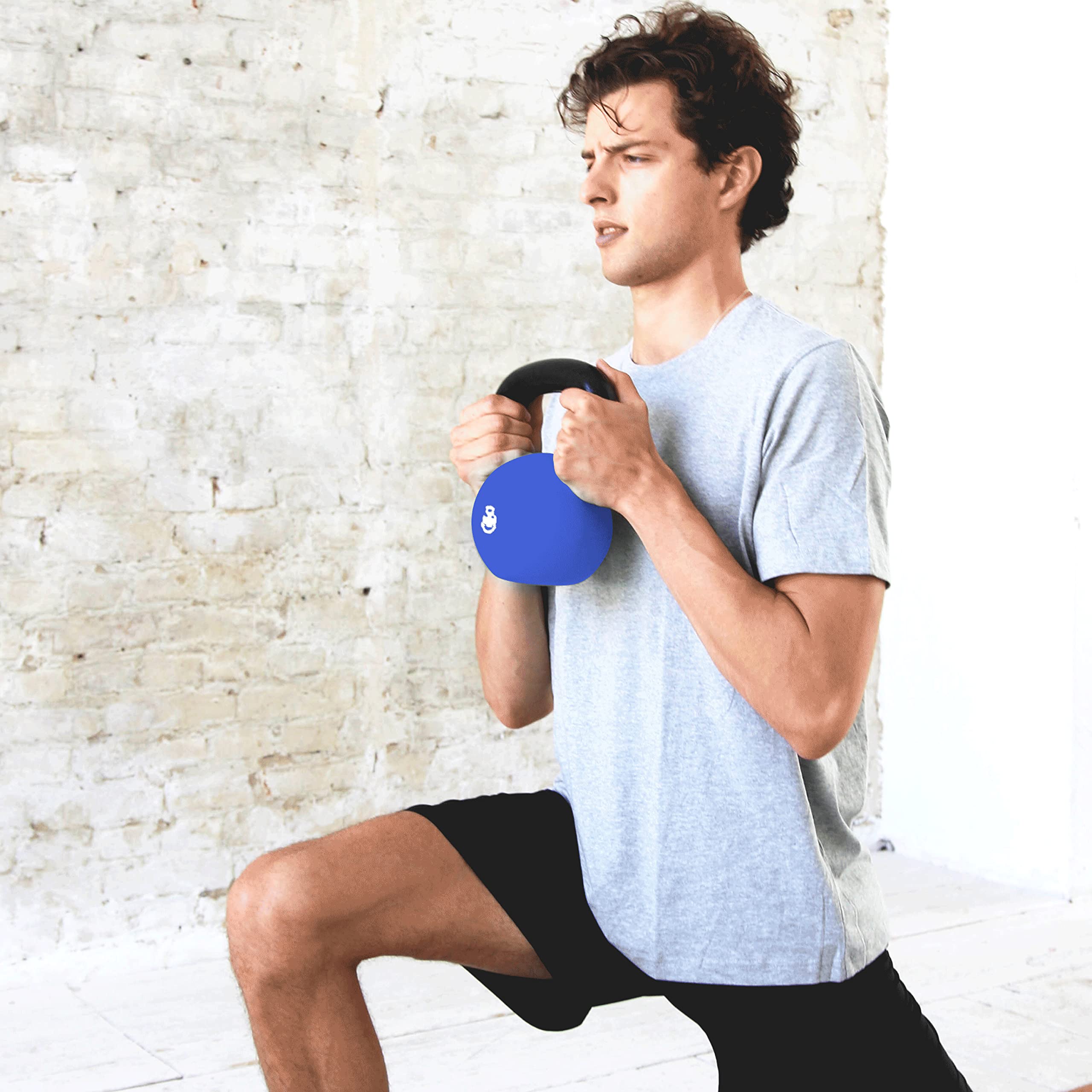 POWRX Kettlebell ghisa 16 kg - Ideale per esercizi di »Functional Fitness« - Rivestimento in neoprene & Presa antiscivolo + PDF workout (Blu)