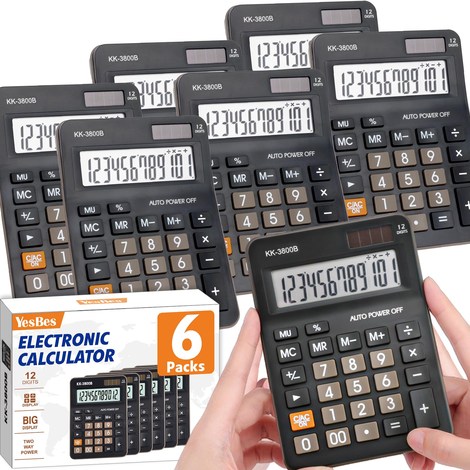 Paquete de 6 calculadoras a granel, calculadora de escritorio de 12 dígitos con pantalla LCD grande y botones grandes, energía solar y batería dual, calculadora básica estándar de 4 funciones para