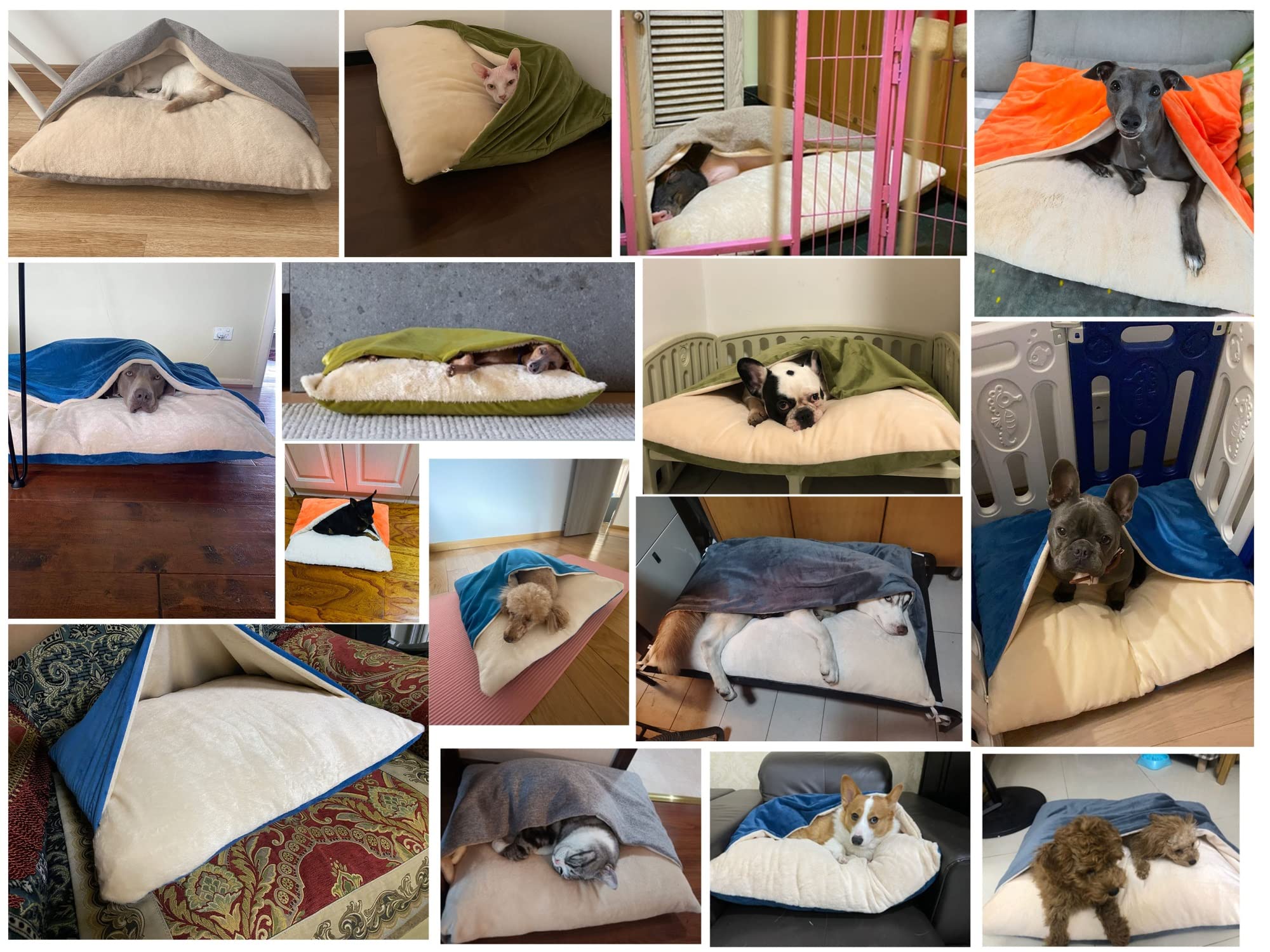 Cama calmante con capucha para perro, cama ortopédica para perros y gatos con manta con capucha, lavable, sacos de dormir extraíbles para mascotas pequeñas y medianas, suave y mullida cama para perros
