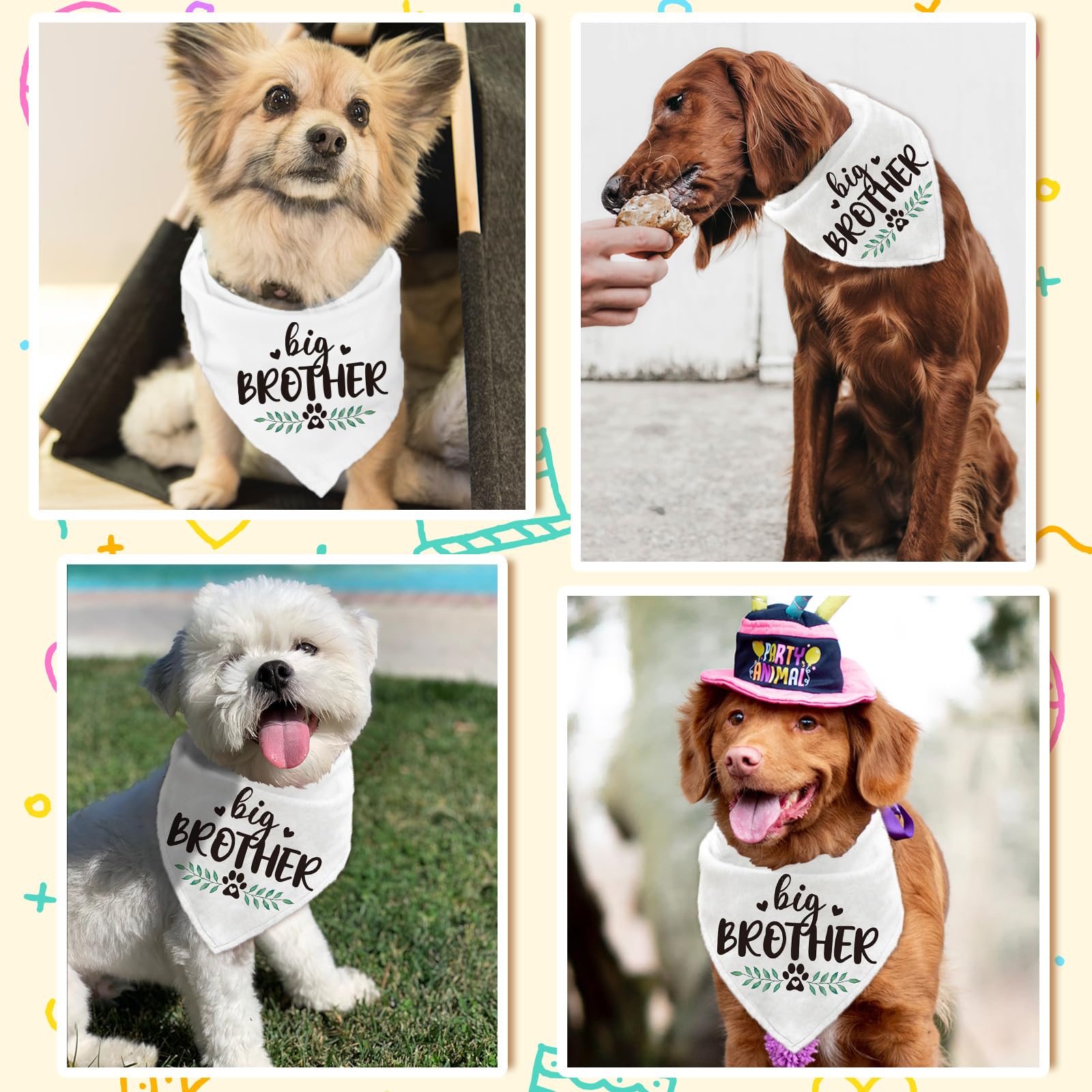 Bandanas Pour Chien - 2 Pièces "Grand Frère/Grande Sœur" - Écharpe Décorative Pour Animaux