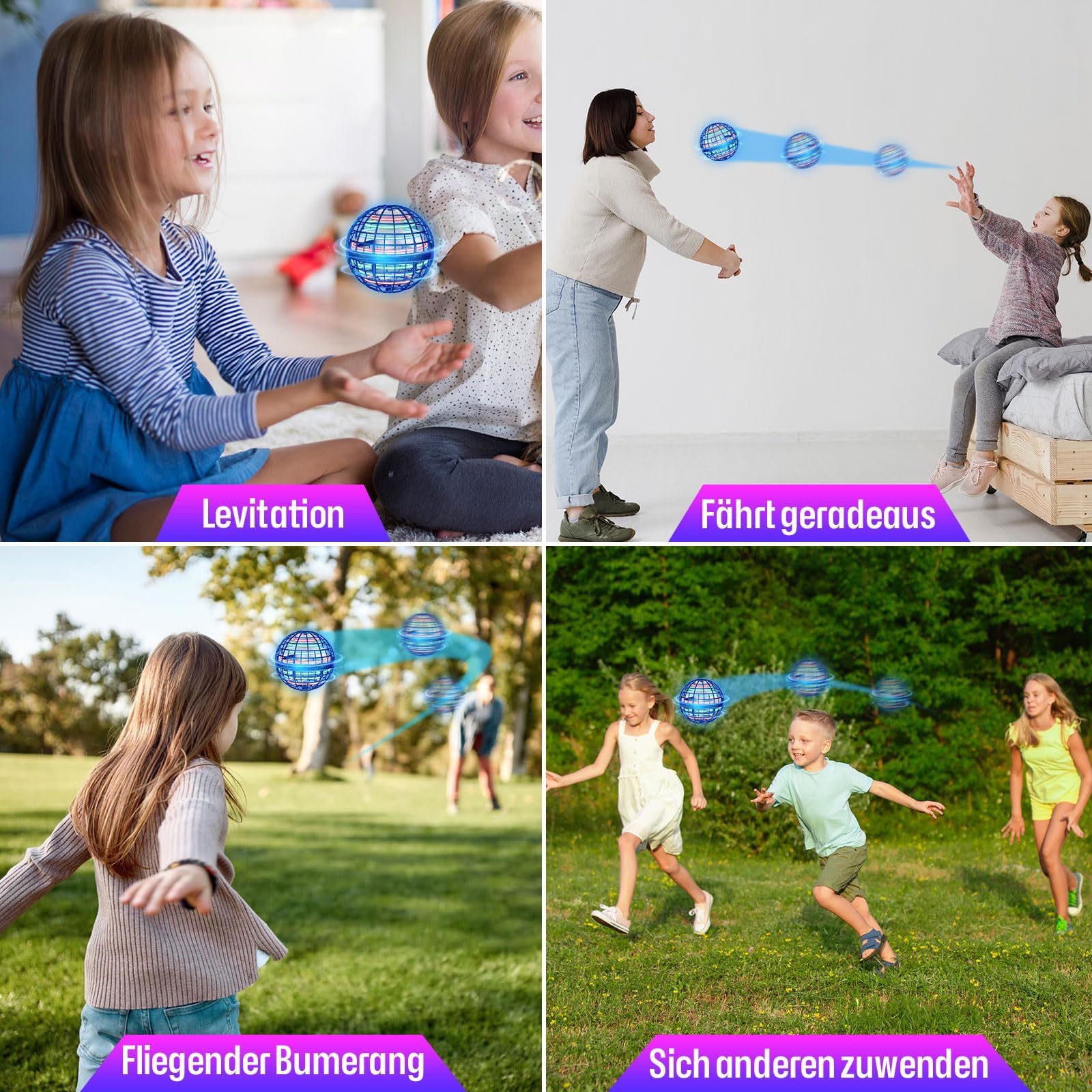 Amplelife Fliegender Ball Pro - 2024 Flying Hover Ball Toys FüR Kinder Jungen Mädchen, Mini Drone Schwebender Boomerang Orb Spielzeug, Halloween Weihnachten Geburtstag Coole Geschenkidee (Blau)