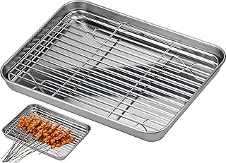 Wandefol blacha do pieczenia z kratką do chłodzenia, forma do pieczenia ze stali nierdzewnej, tacka do piekarnika i kratka na ciasto, kratka chłodząca, zdrowa i nietoksyczna, łatwa do czyszczenia i nadaje się do mycia w zmywarce do naczyń, 26,5 x 20 x 2,5 cm