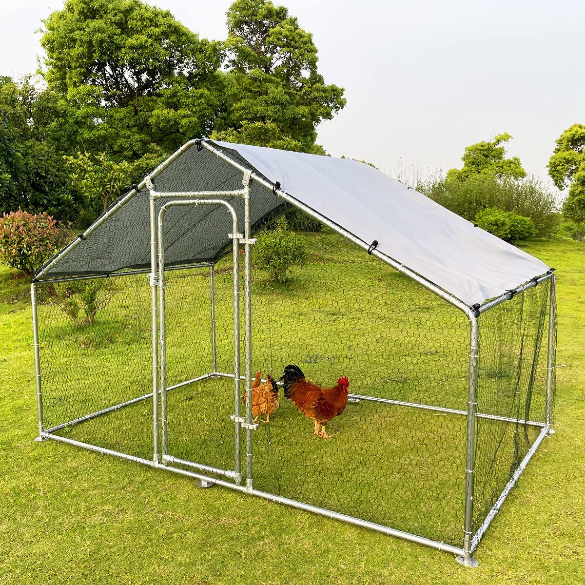 Hiwokk Large Metal Chicken Coop Walkin Poultry Cage Chicken Run Dog
