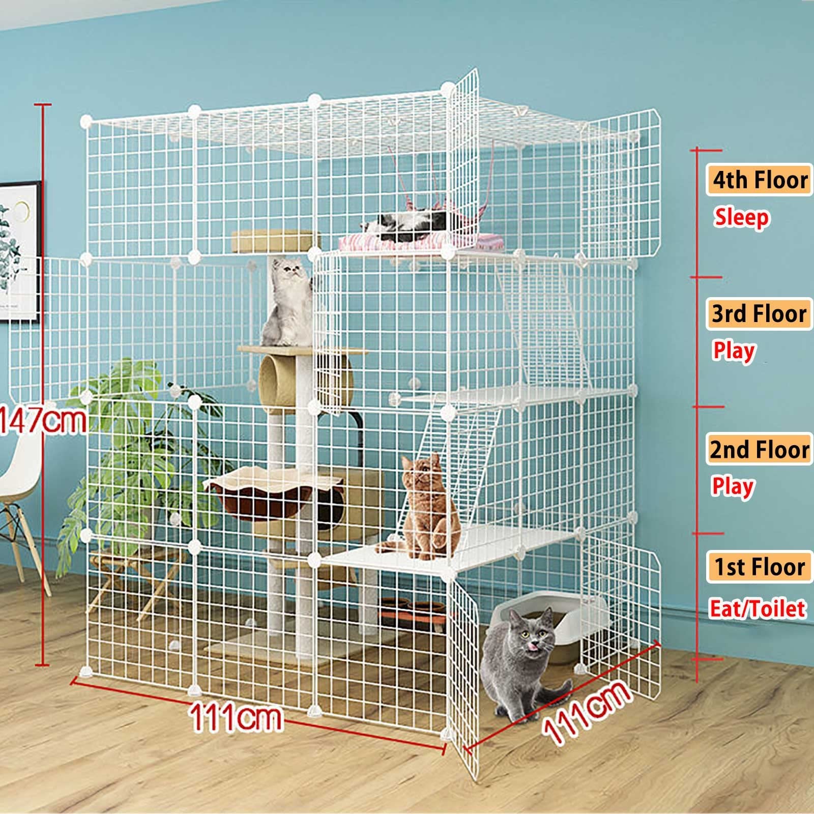 Klatki dla kotów wewnątrz - klatka dla kota DIY obudowa zewnętrzna klatka dla kota kojec obudowa dla kota akcesoria klatki dla psów łatwe do czyszczenia - duże miejsce do ćwiczeń idealne dla 1-4 kotów