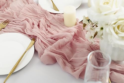 Miniatura 4 de combocube Paquete de 6 manteles de gasa larga de 35 x 120 pulgadas, 10 pies, para el día de San Valentín, manteles rústicos románticos para bodas,