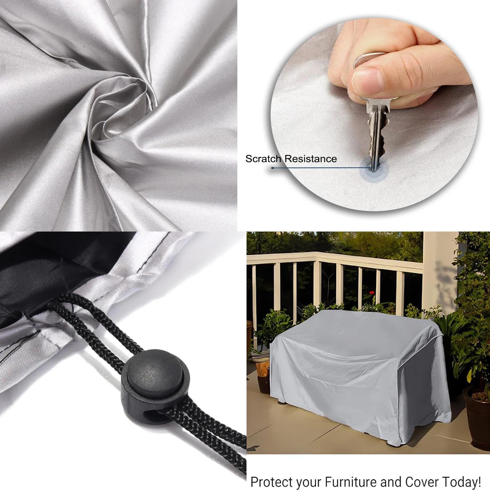 Cubierta de tejido Oxford 420D para muebles de jardín con impermeable, resistente al viento, anti UV, resistente a desgarros, para muebles de jardín, muebles de terraza, rectangular, 300 x 130