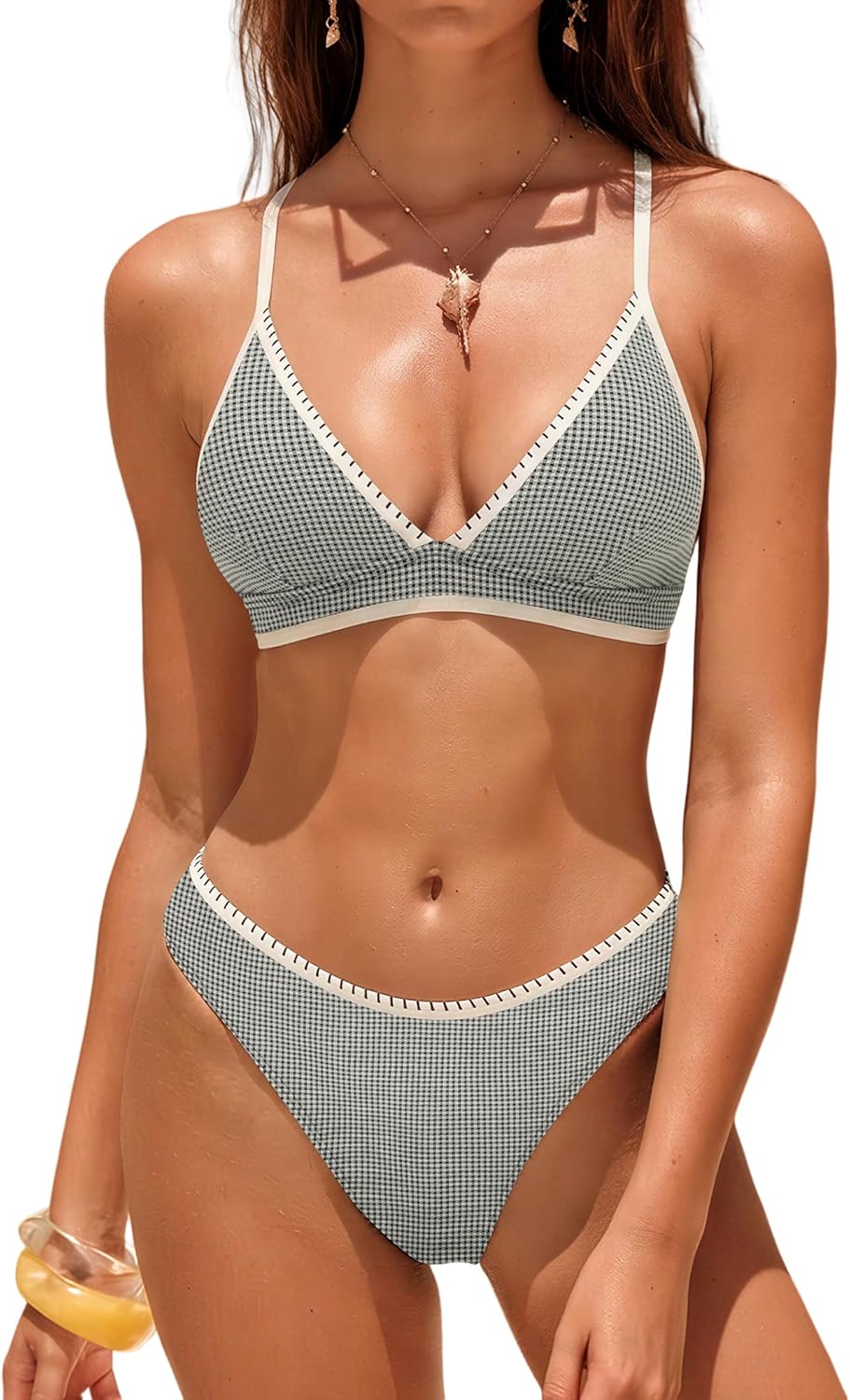 ZAFUL Womens High Waisted Bikini Sets Color Block Swimsuits V Neck Two Piece Bathing Suits