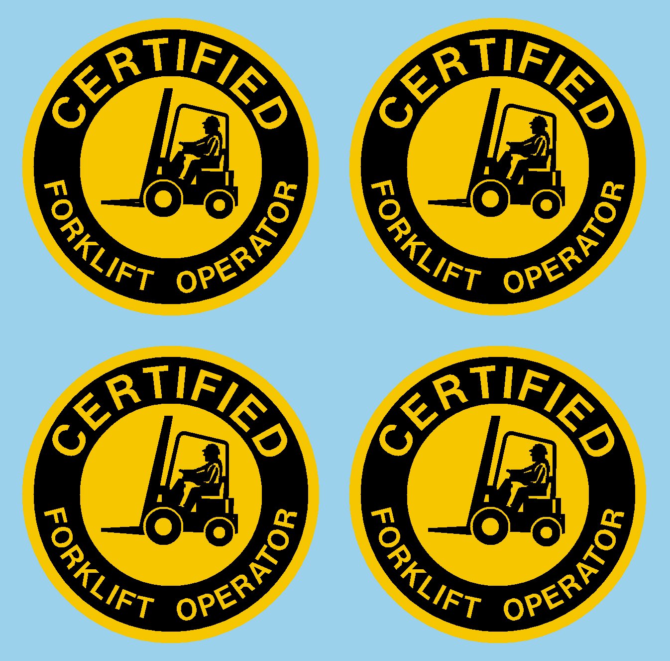 Certified Forklift Operator Hard Hat Hardhat Decal Sticker Placard 2" W X 2" H - Sold in Package of 4