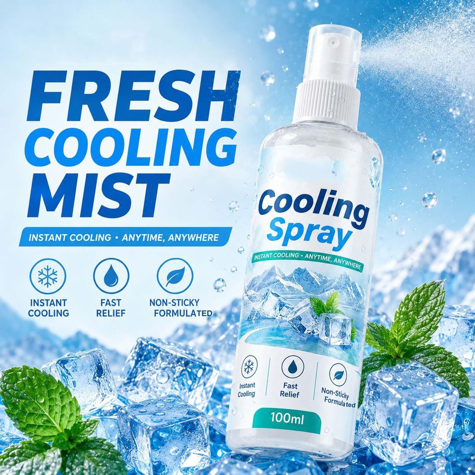 Nebulizzazione rinfrescante istantanea, spray rinfrescante per il corpo, non appiccicoso, leggero, spray rinfrescante sportivo a lunga durata, spray idratante dopo il sole, fresco (5 pezzi)