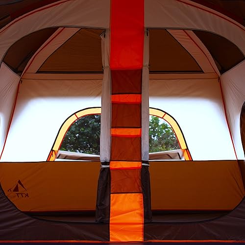 Miniatura 9 de KTT Tienda de campaña extragrande para 10-12-14 personas (B), tiendas de campaña familiares, 2 habitaciones, 3 puertas y 3 ventanas con malla, pared