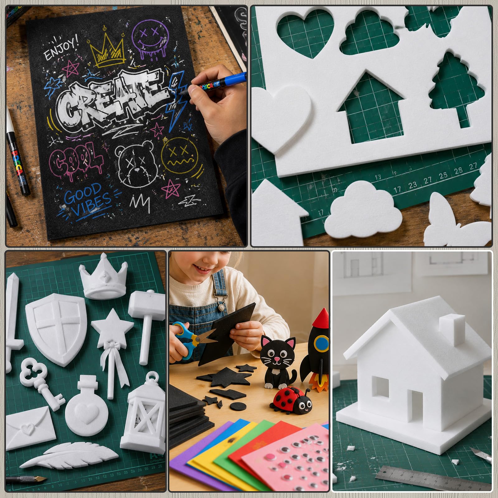 6 sztuk czarna pianka EVA, 287 x 210 x 5 mm, panele z gumy piankowej EVA do cięcia, na Halloween, rękodzieło, projekt DIY, papier, scrapbooking