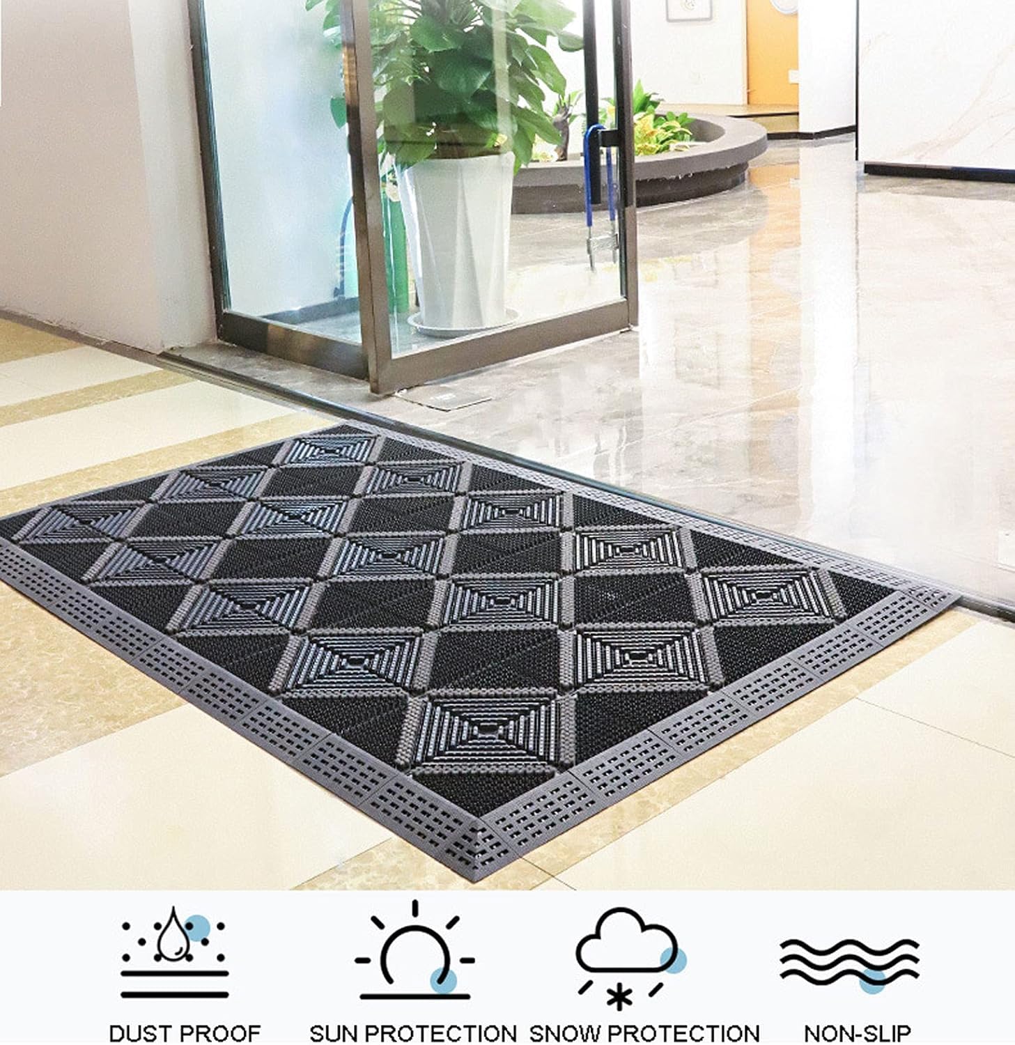 Tapete resistente para puerta de exterior, tapete antideslizante para puerta delantera, material EVA resistente al desgaste, diseño hueco fácil de limpiar para garaje, jardín, centro comercial