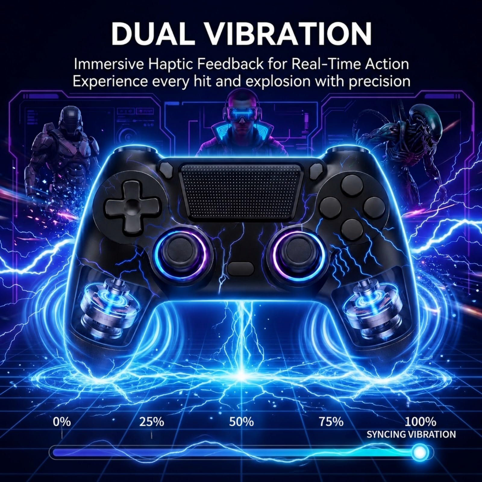BJXOZ Wireless Controller für PS4 Controller, mit Dual Vibration, USB-C-Anschluss, 6-Achsen-Sensor, Touchpad und 3,5-mm-Audiobuchse, Lautsprecher, RGB-Licht, Gamepad kompatibel mit PS4/Slim/Pro/PC