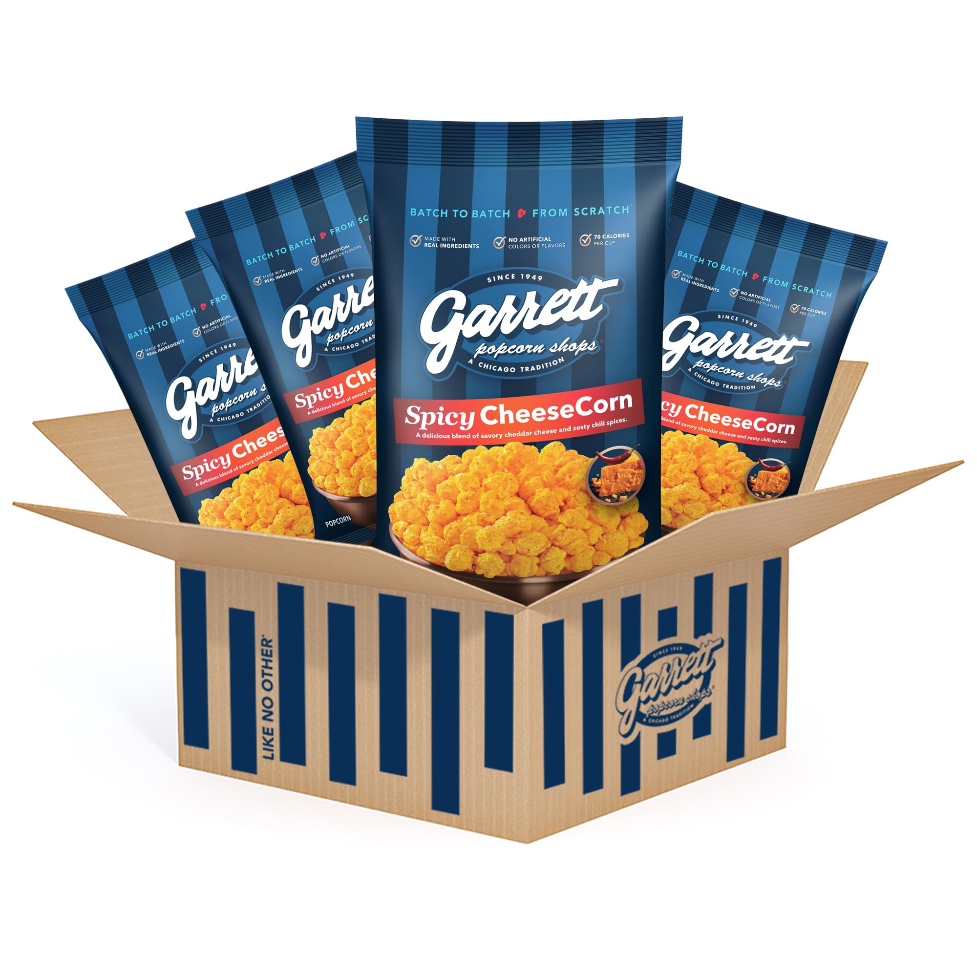 Garrett Popcorn Spicy CheeseCorn, 5.0oz, 4 Bags,​ Spicy Cheddar Popcorn, Gluten Free, Bold Snack, Popped Popcorn Bags