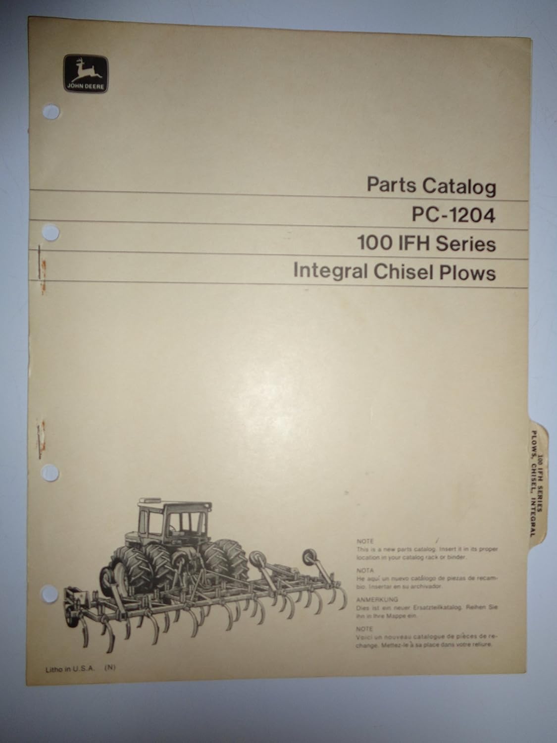 John Deere 100IFH Integral Chisel Plow Parts Catalog Book Manual