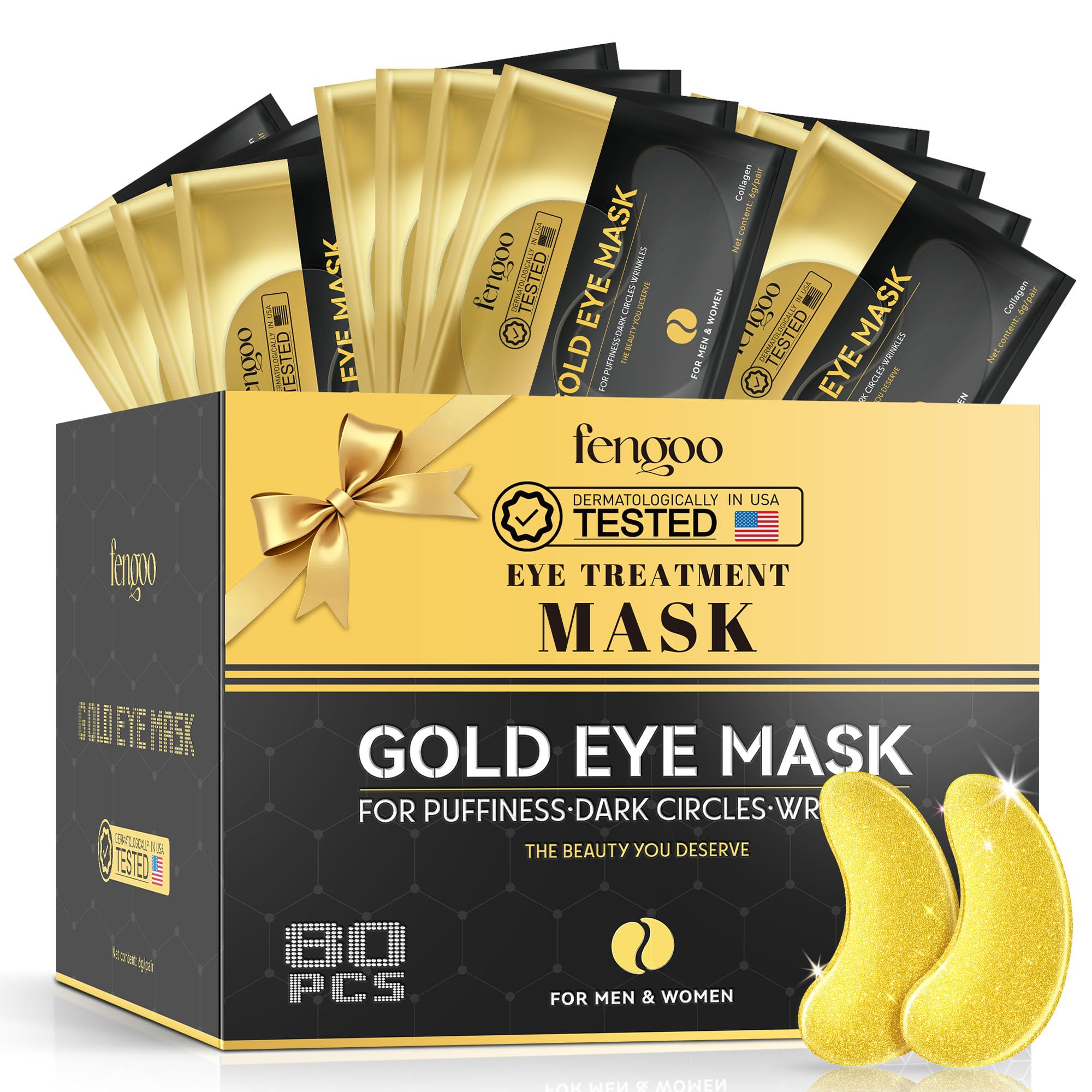 FENGOO 80 PCS(40 Pairs) 24K Gold Collagen Under Eye - eyes | Mubboo
