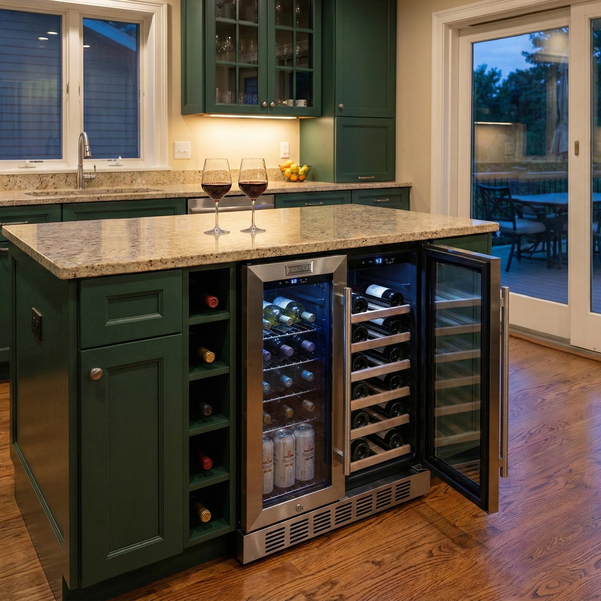 Empava 24 Inch Dual Zone Beverage And Wine Cooler Refrigerator With Glass Door, Freestanding Drink Fridge With LED Light, Touch Control, 61 Cans Plus 17 Bottles Capacity on Fridge.com - View 4