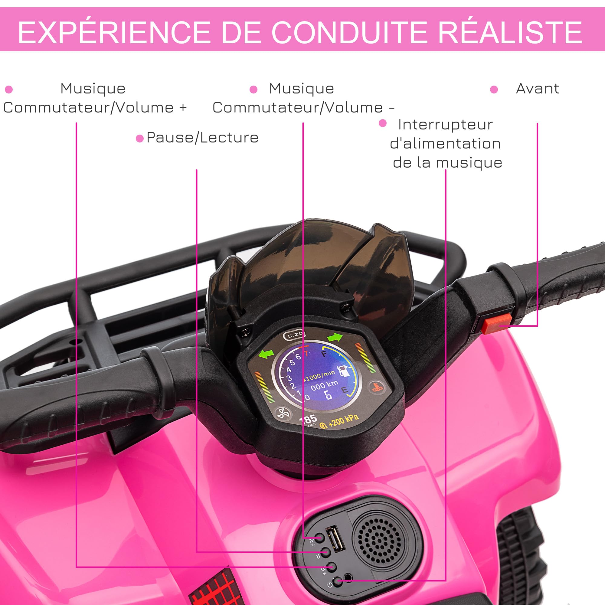 HOMCOM Voiture 4x4 quad buggy électrique enfants 3 à 8 ans effets