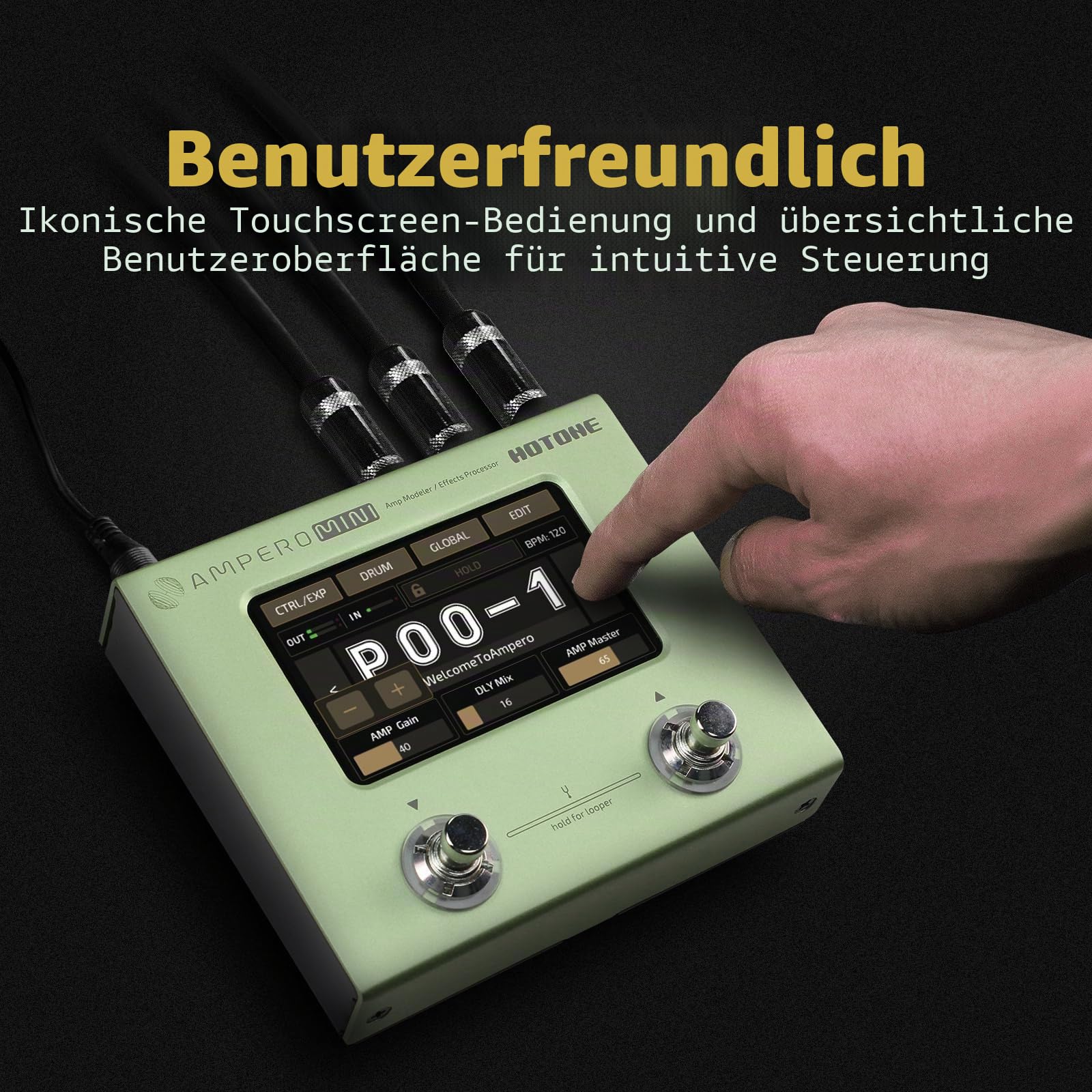 Hotone Gitarre Bass Multi-Effekte Prozessor Touchscreen Gitarre Bass Amp Modellierung IR Cabinets Simulation Multi Language Stereo OTG USB Audio Interface Ampero Mini (Matcha)