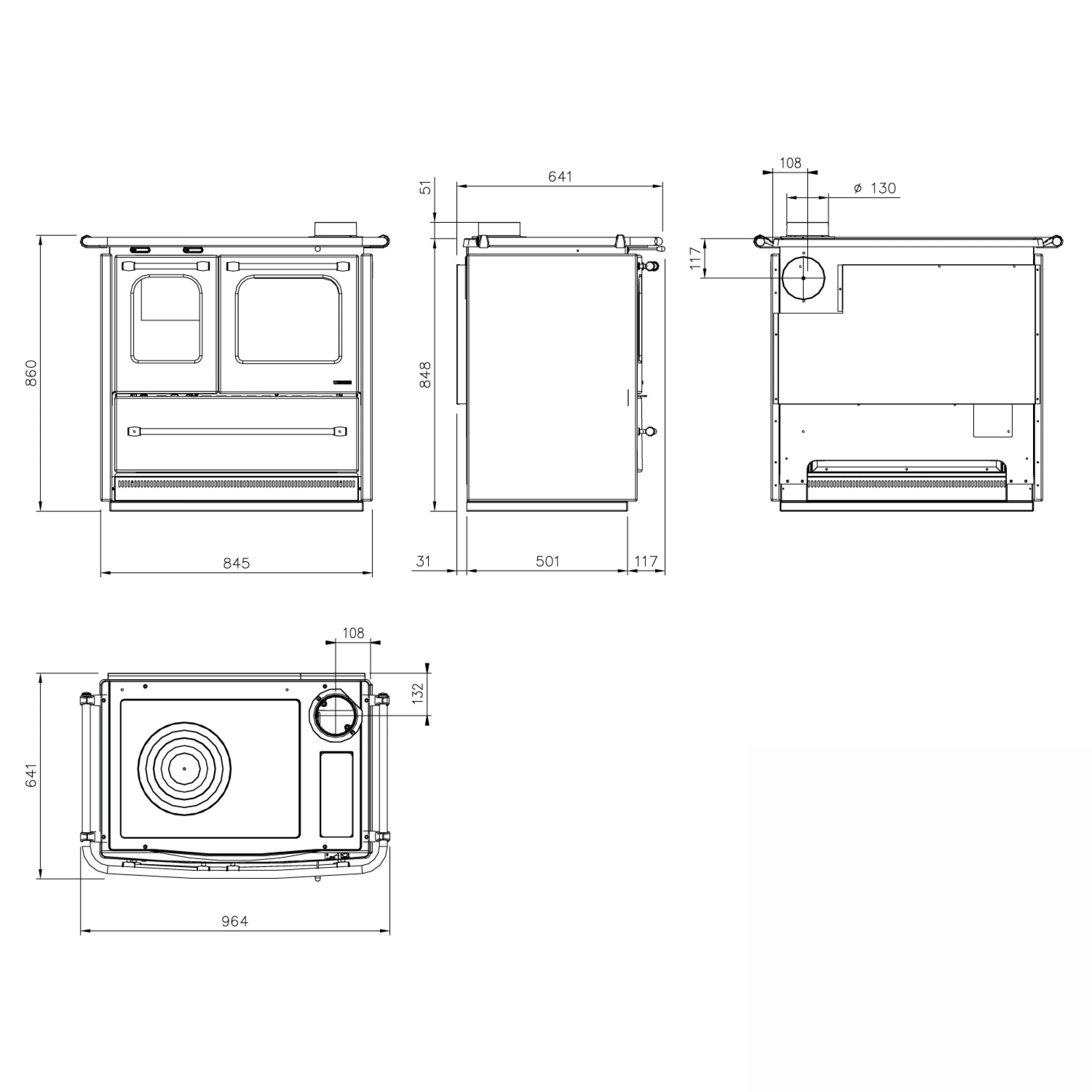 Cucina A Legna 'Sovrana Easy' Rivestimento Esterno In Acciaio Porcellanato. Telaio, Piastra E Cerchi In Ghisa. Forno Smaltato Panoramico. Cassettone Portalegna. Focolare In Ghisa Con Sistema Di Post Combustione, Griglia Fuoco In Ghisa. Porta Fuoco Con Dop