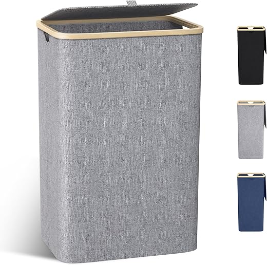 Cesto Portabiancheria Sporca Grande, 100L Cesto Biancheria Sporca per Bagno in Bambú...