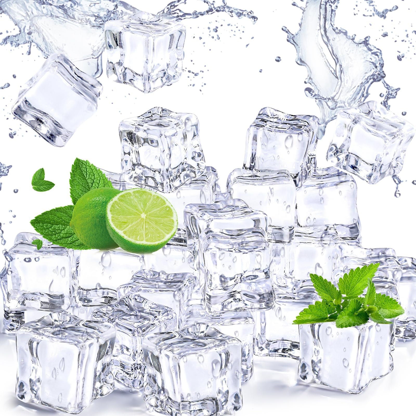 KASTWAVE 25 Pcs 30MM Reusable Plastic Ice Cubes,Clear Acrylic Fake Ice Cubes,Artificial Square Crystal Fake Ice Cube for Photography Props Home Decoration Wedding Centerpiece Vase Fillers