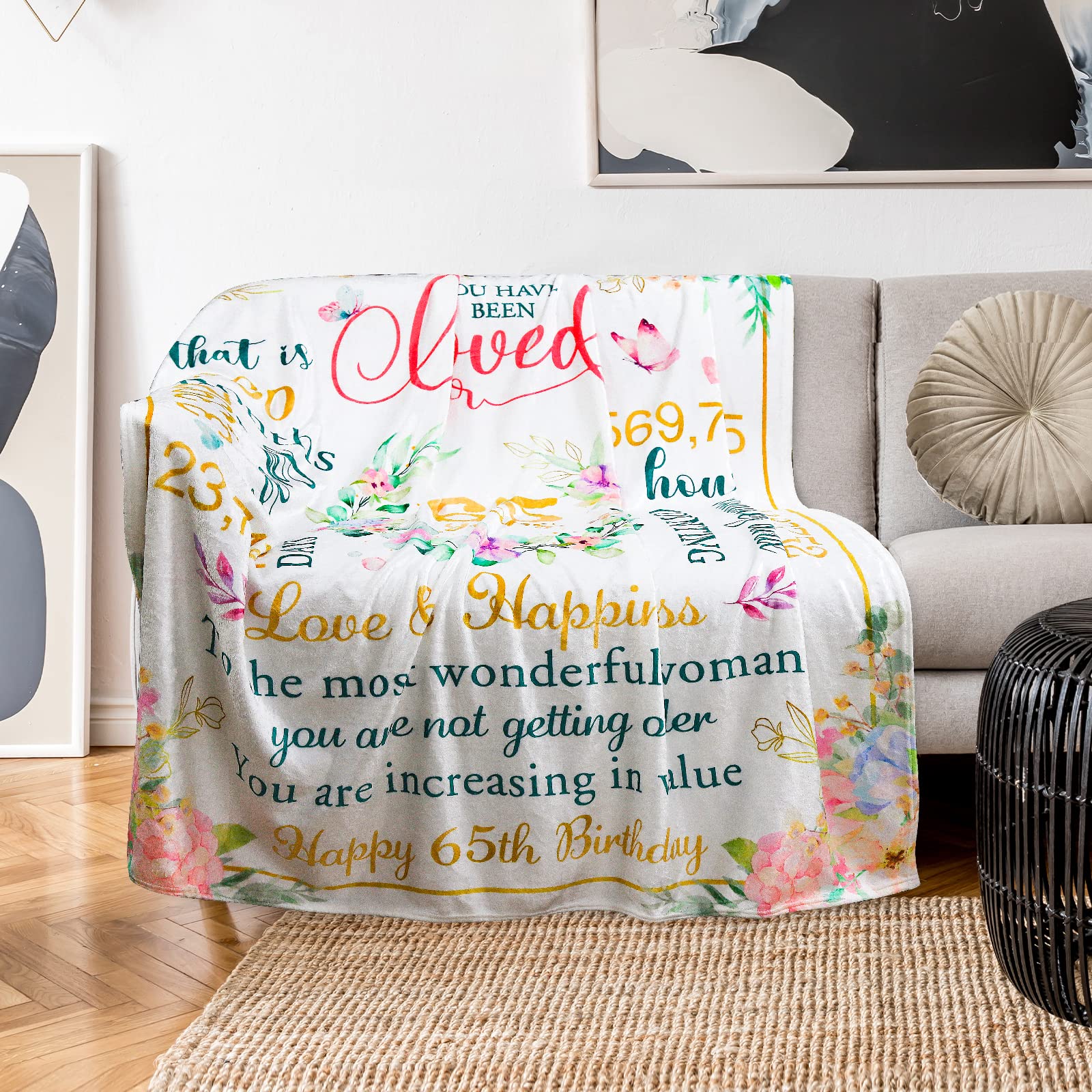 Coperta Regalo Per 65° Compleanno Donna - 152x127 Cm In Flanella Morbida