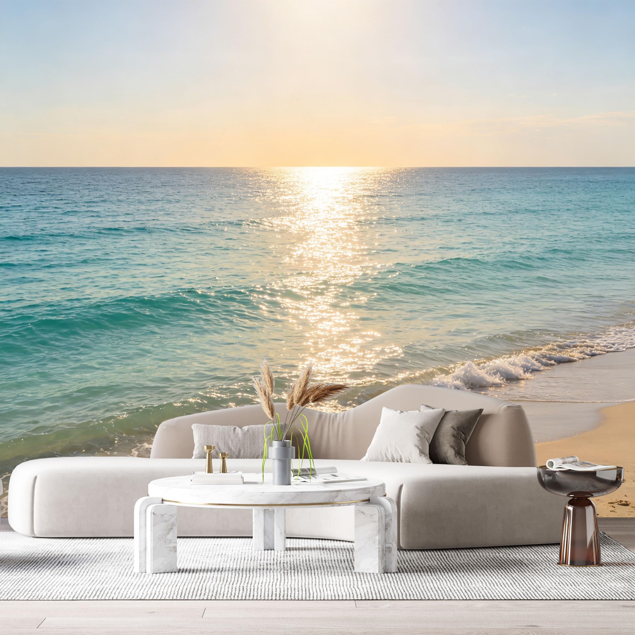 Custom Size Wall Murals Coastal Ocean Marine Sunset Waves Tropical Beach Photography SelfAdhesive Wall Fabric Removable Large Wallpaper for Photo Living Room