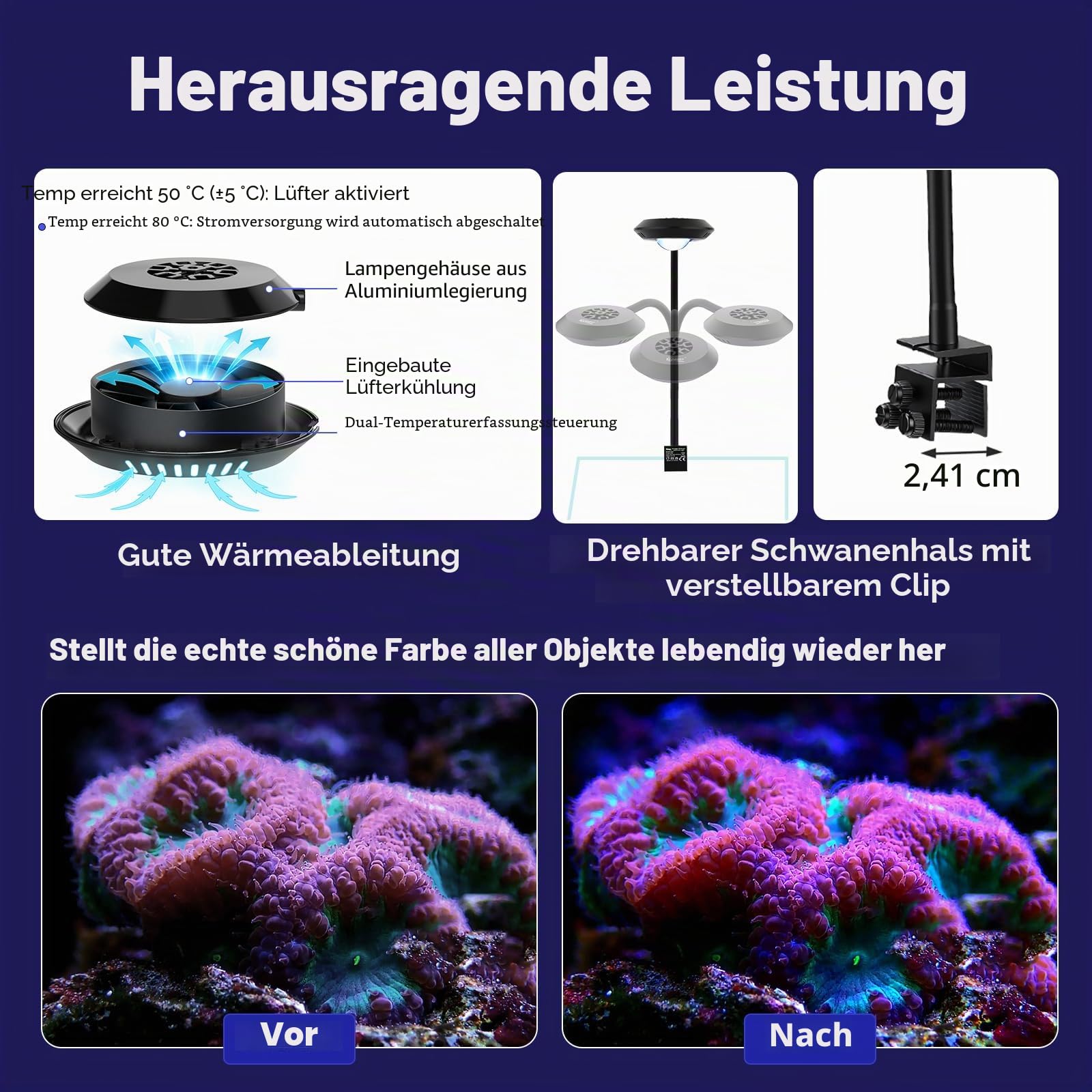 hygger Meerwasser Aquarium Beleuchtung, Clip On Meerwasser Led Beleuchtung 20W, 4 Modi, 3 Timer, um 360° verstellbarem Schwanenhals, Vollspektrum-Aquarienleuchte für Reef Coral SPS/LPS Fischaquarium