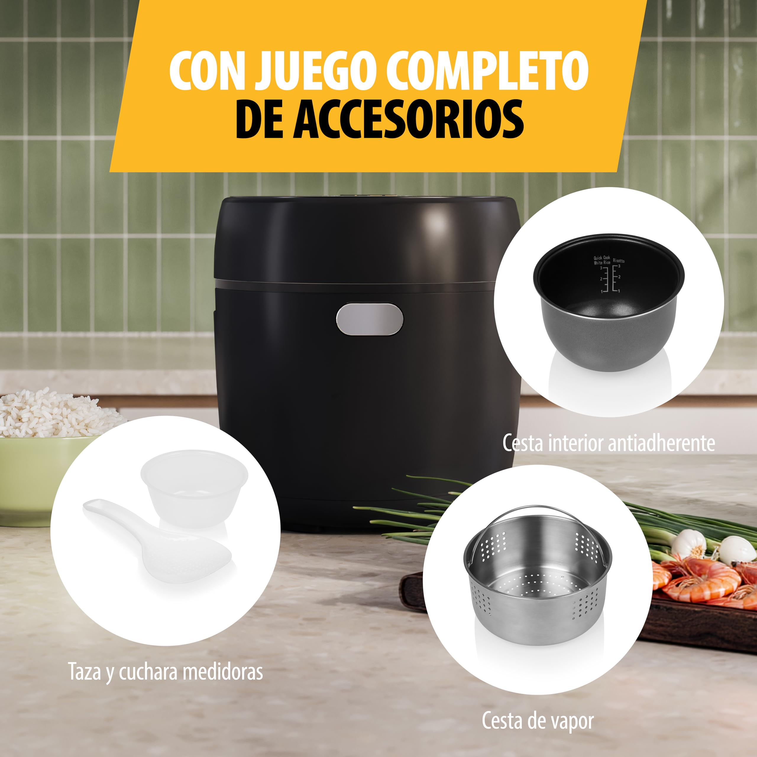Tristar Arrocera Digital con Función Low Carb, 8 Programas Automáticos, Capacidad de 0,6 L de Arroz, Panel Digital, Fácil de Limpiar, RK-6238