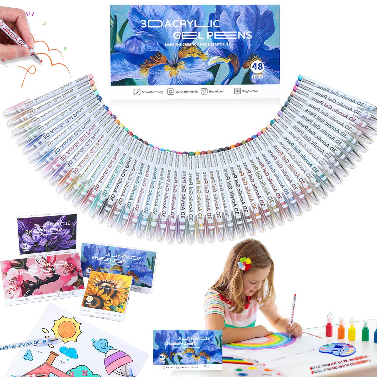 1mm Bullet Tip Pens 54-Color Acrylic Gel Pens Set – 3D Paint Pens For ...
