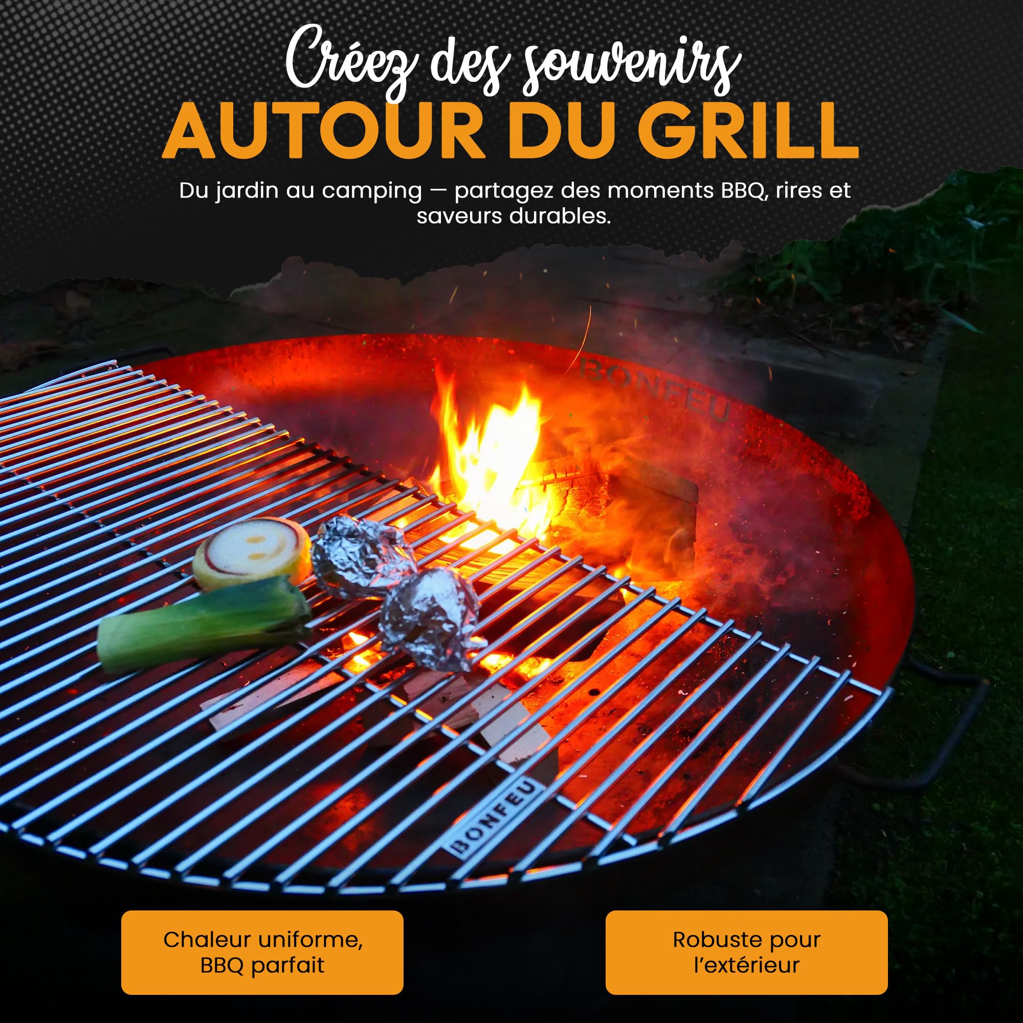 BonFeu ½ BonGrill Plaque de Grill Ø80cm - Plaque de Grill Gaz & Bois - Plancha Grill - Plaque de Cuisson - Plancha pour Cheminée de Jardin, Poêle de Terrasse et Foyer - Acier de Haute Qualité
