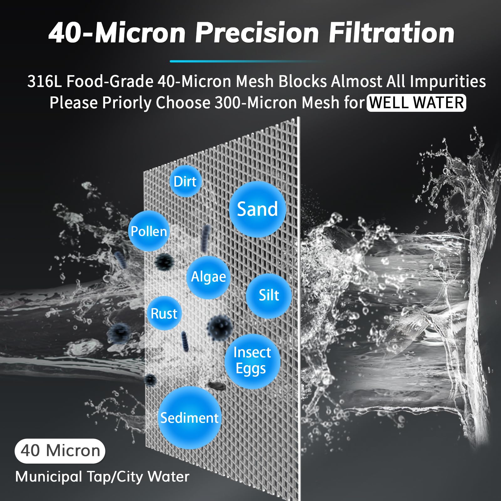 Wasser Vorfilter Sedimentfilter mit Schaber, Spin Down Sedimentfilter für Brunnenwasser, 40 Mikron, G 1" - G3/4" adapter